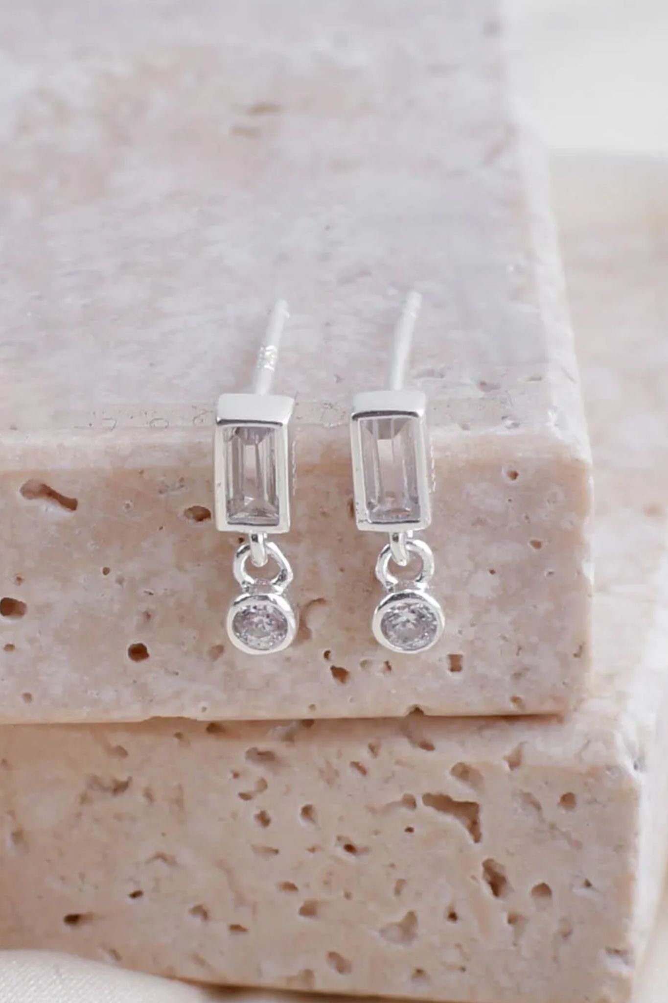 Silver Sterling Silver CZ Rectangle Studs, Image 1 of 3