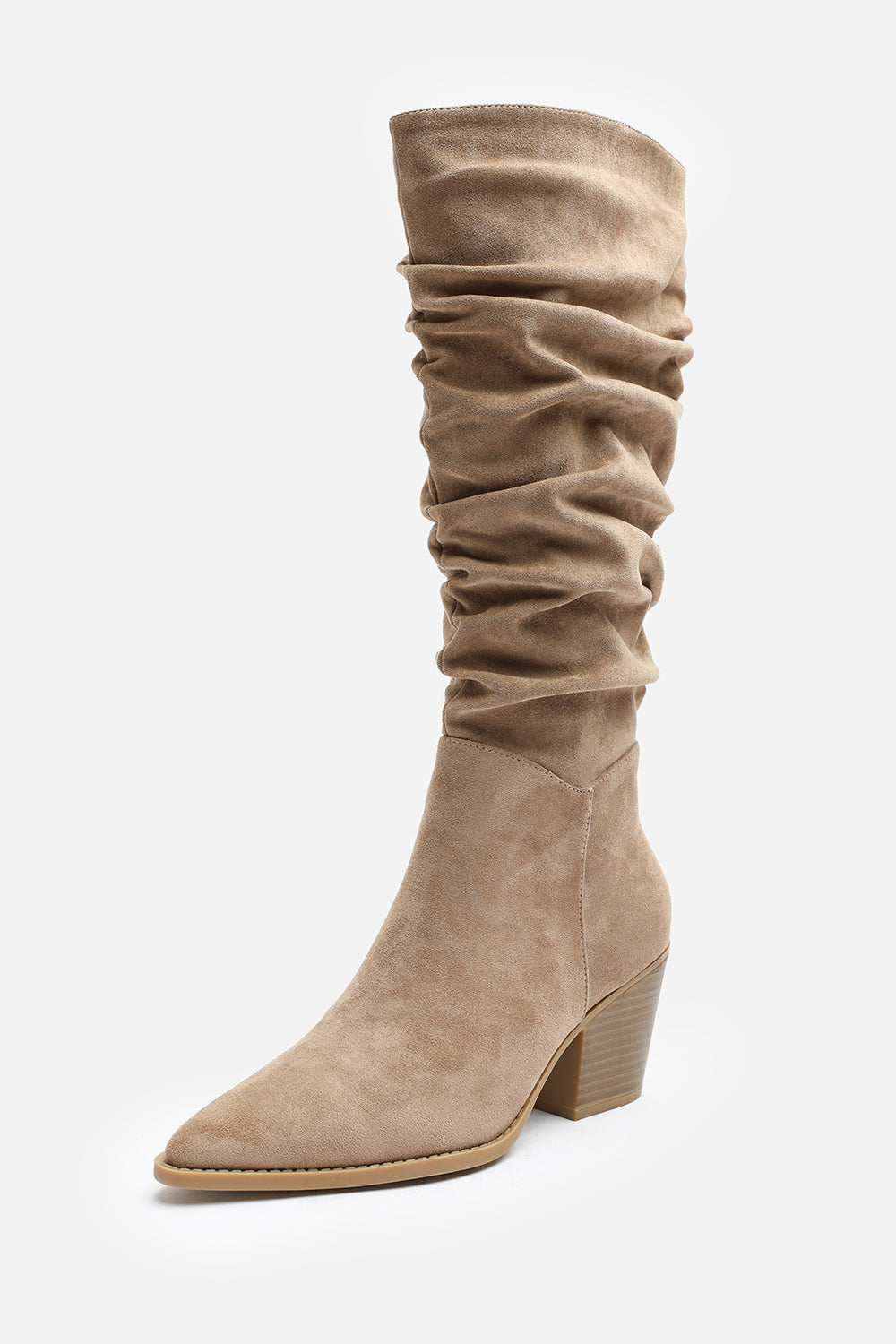 Camel Drelia Ruched Western Knee High Boot, Image 3 of 5