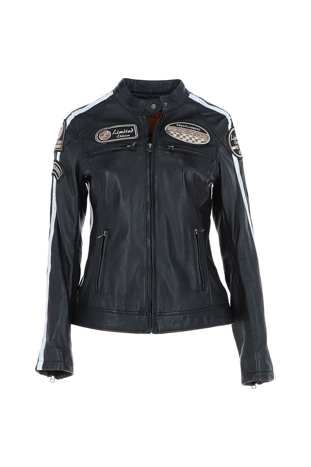Black 'Corsa' Real Leather Vintage Wash Racing Patch Details Jacket