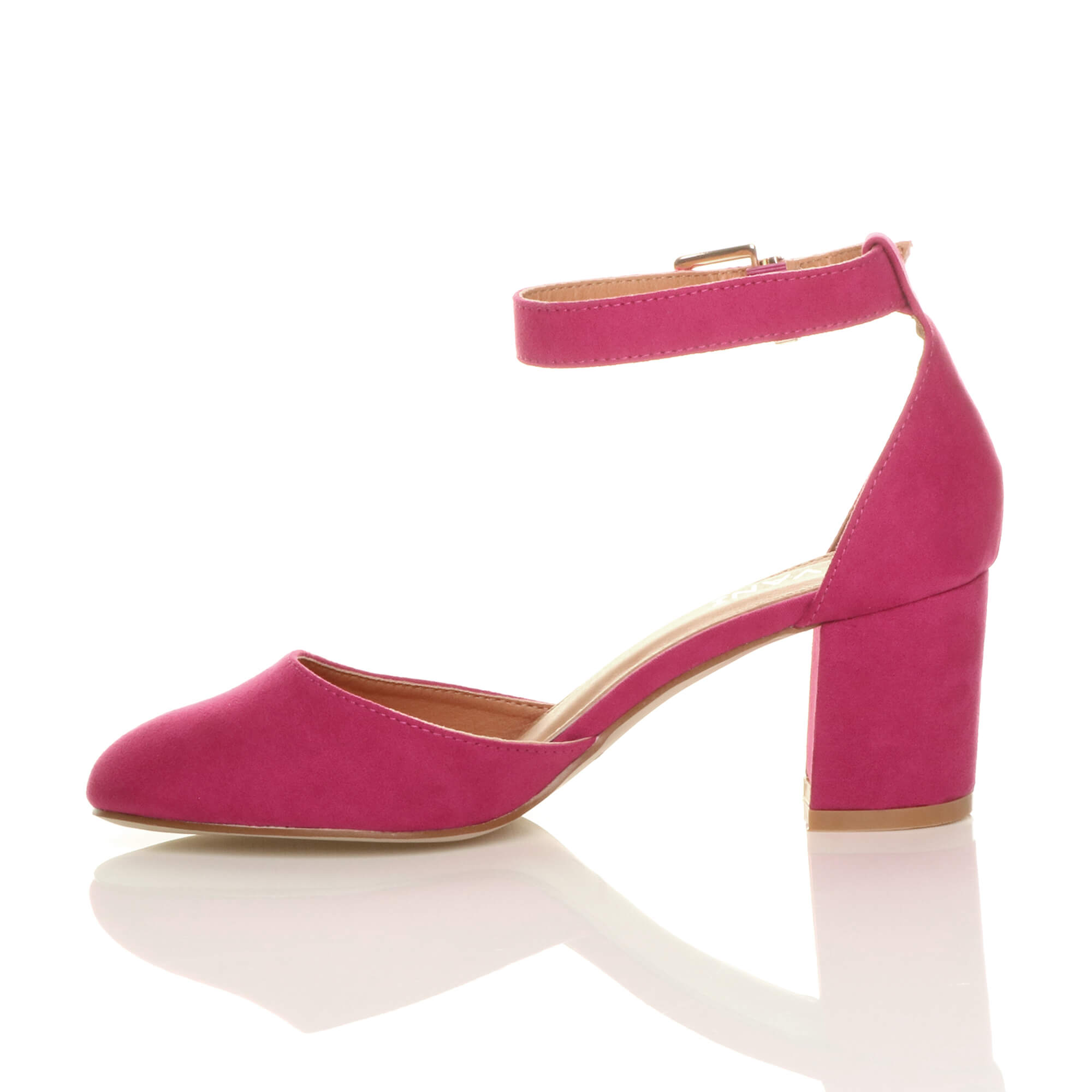 Fuchsia AJVANI Fuchsia Mid Block Heel Ankle Strap 2 Part Heels, Image 3 of 6