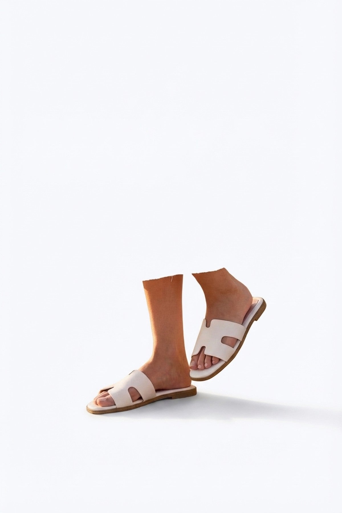 White iKrush White Aria Womens H-Strap Flat Slide Sandals, Image 7 of 8