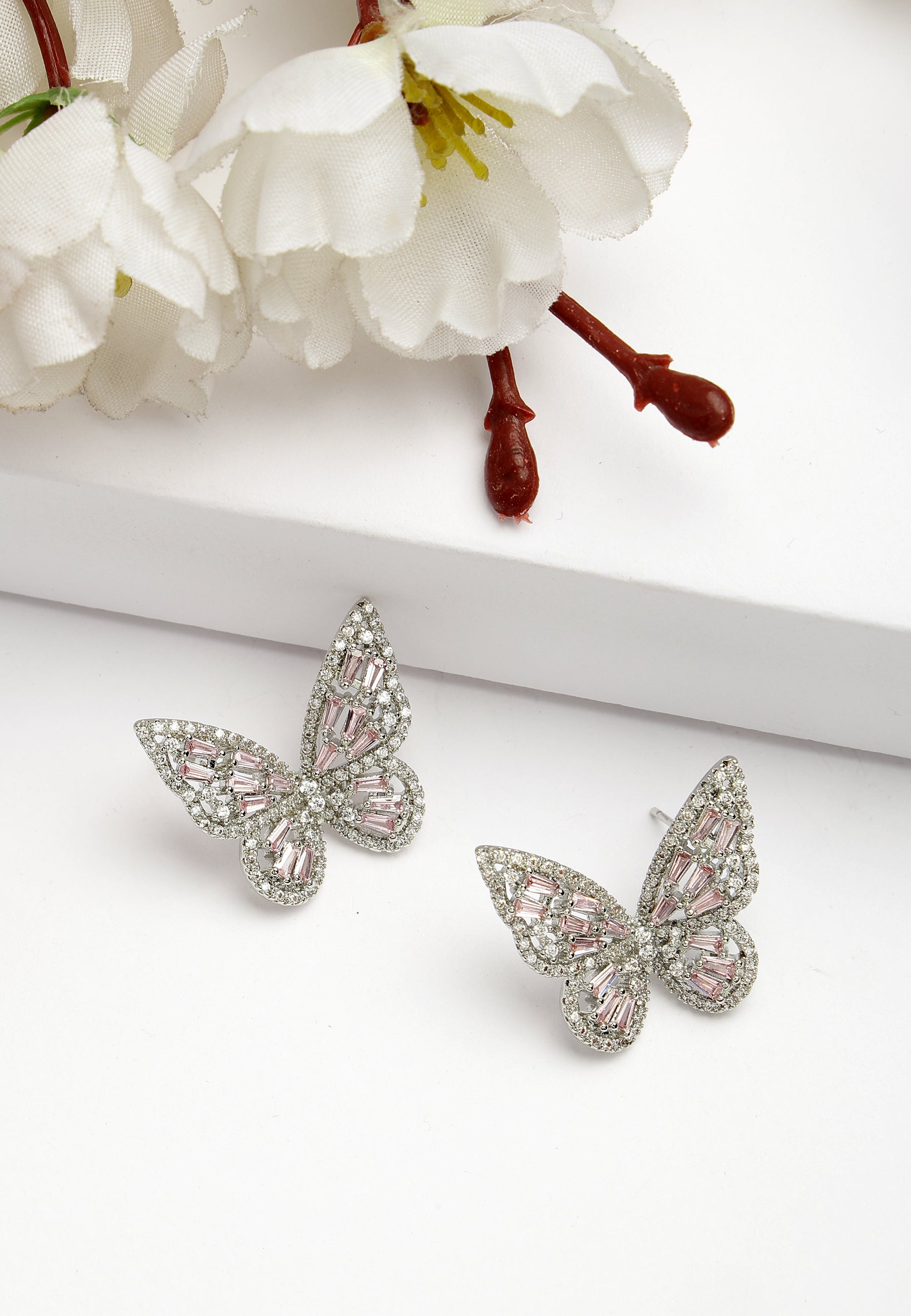 Pink Diva Collection Butterfly Stud Earrings, Image 2 of 5