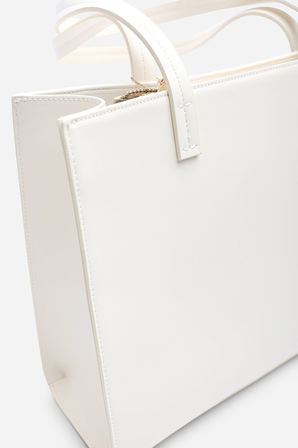 Cream Bailee Double Handle Tote Bag with Central Fastening, Image 4 of 6