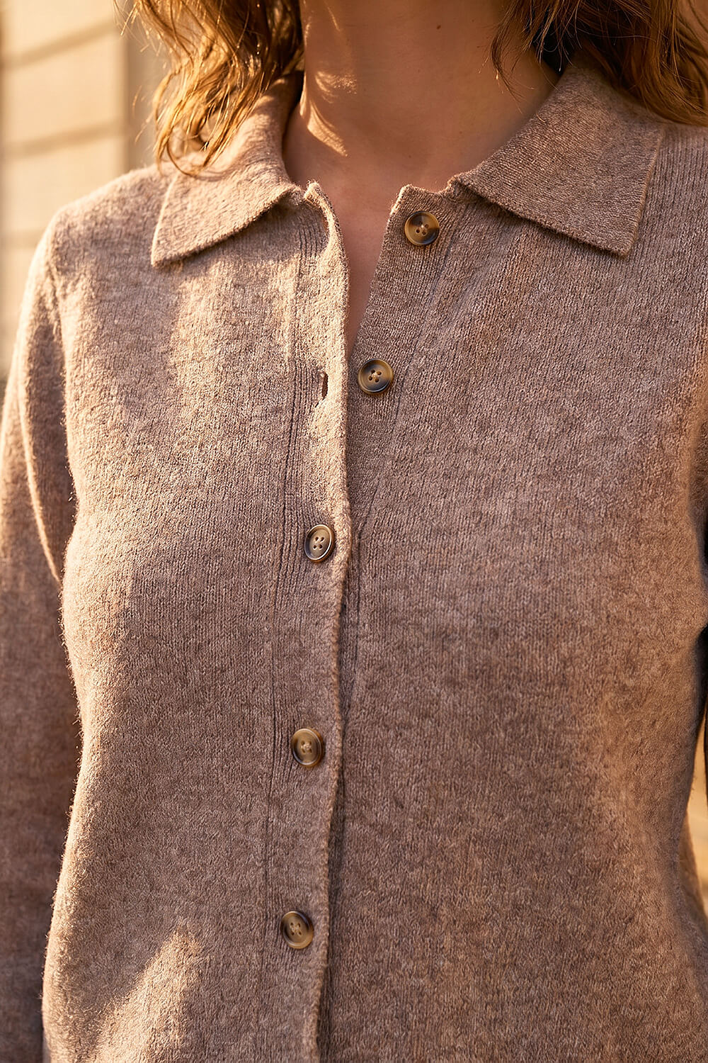 Camel Petite Collar Cardigan, Image 5 of 4