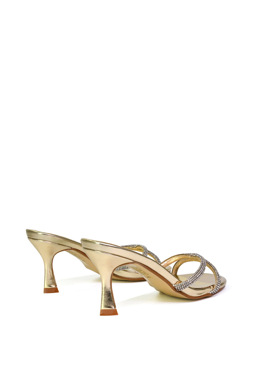 Gold XY LONDON Gold 'Abby' Strappy Diamante Stiletto Heel Sandal Mules, Image 3 of 5