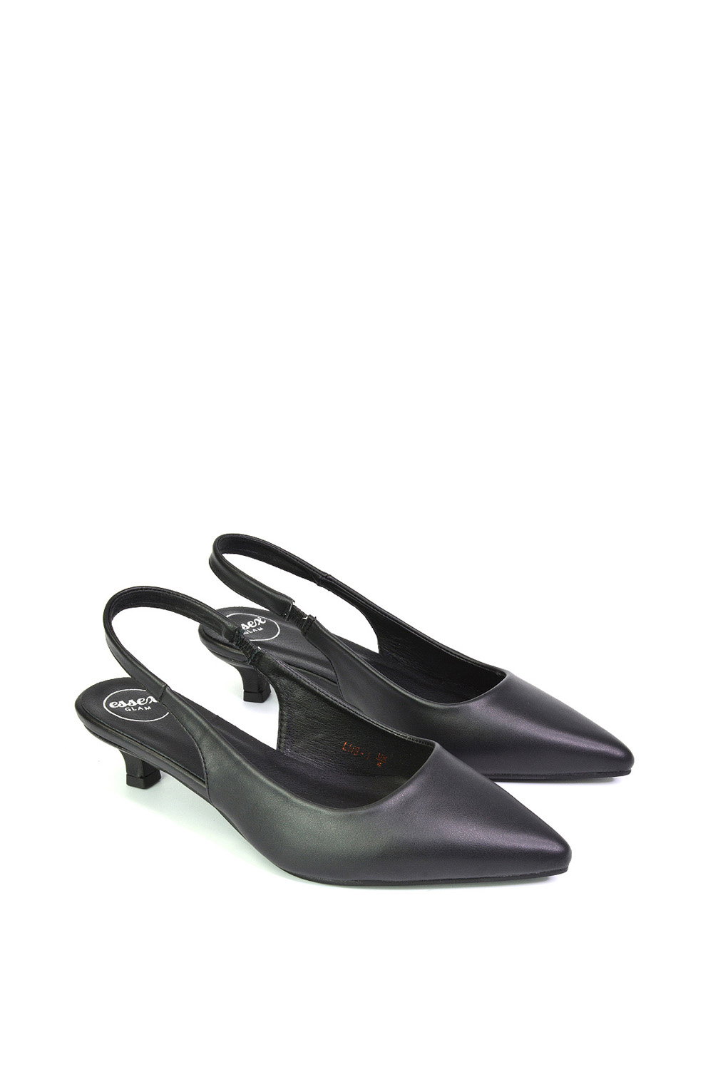 Black XY LONDON Black 'Avalone' Pointed Toe Sling Back Kitten Heel Sandals, Image 3 of 5