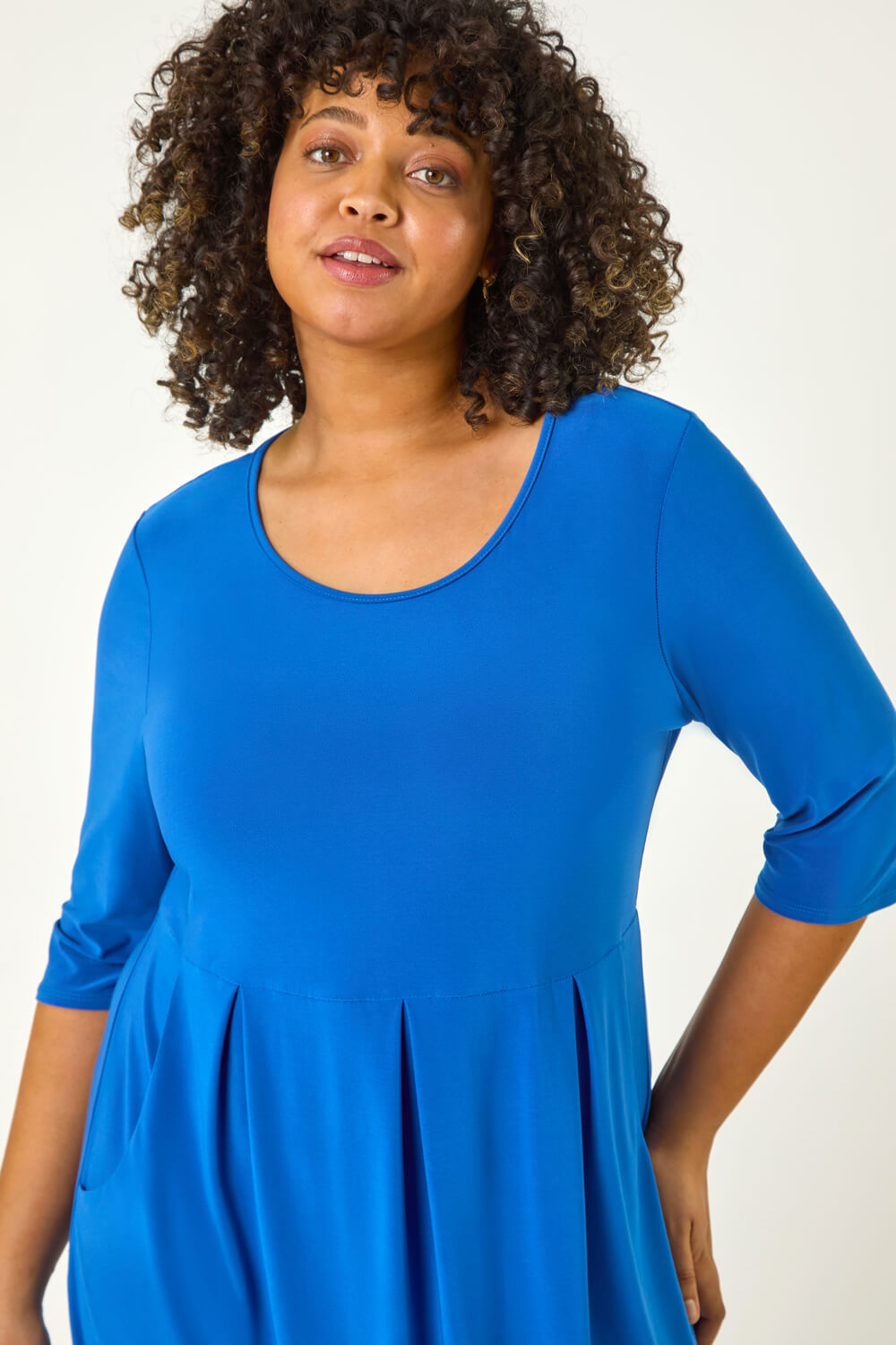 Royal Blue Curve Pocket Shift Midi Dress, Image 5 of 5