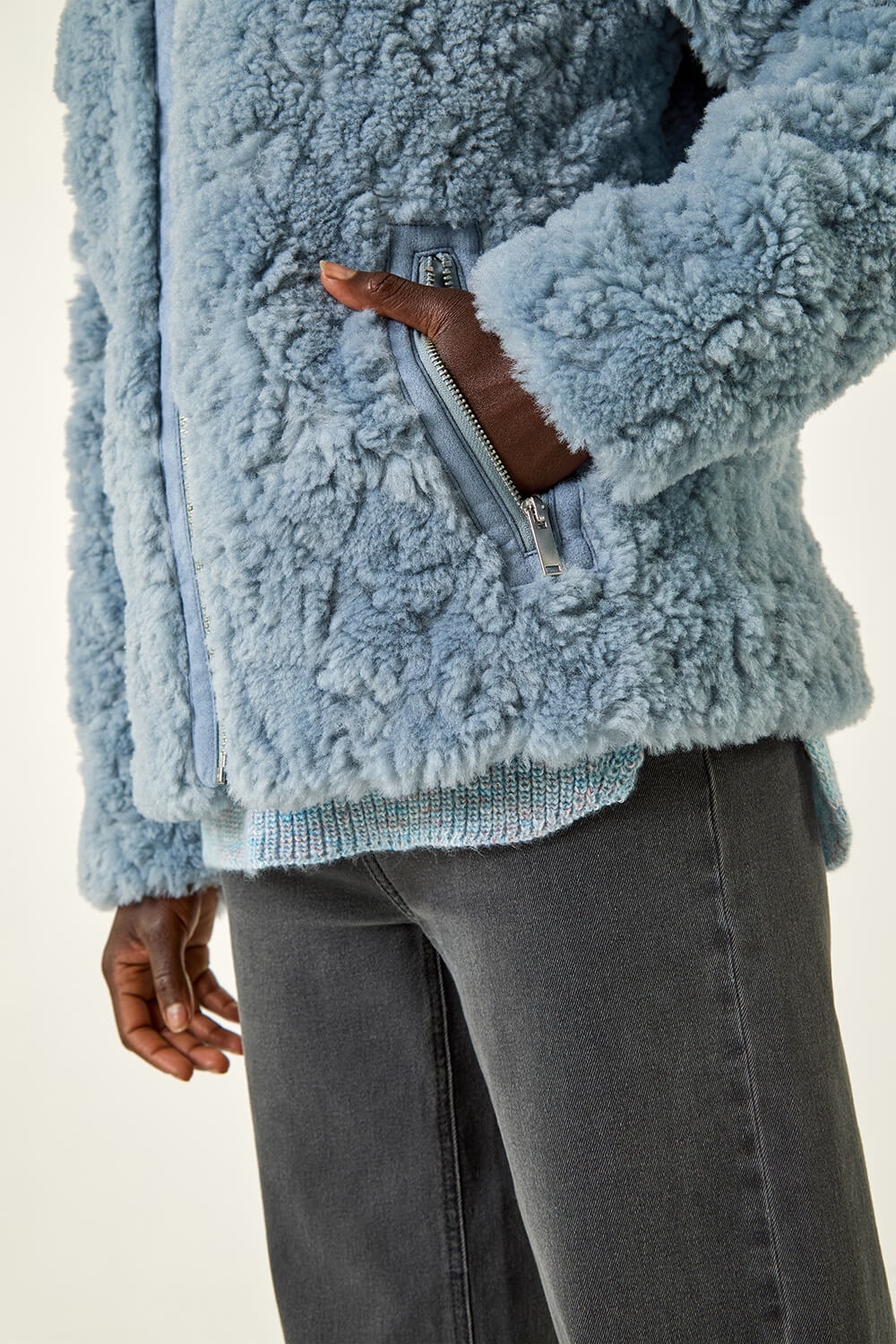 Light Blue Teddy Borg Jacket, Image 7 of 6