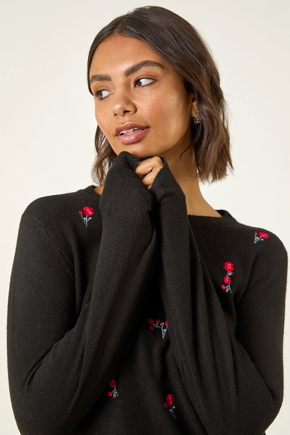 Black Floral Embroidered Knit Jumper, Image 3 of 5