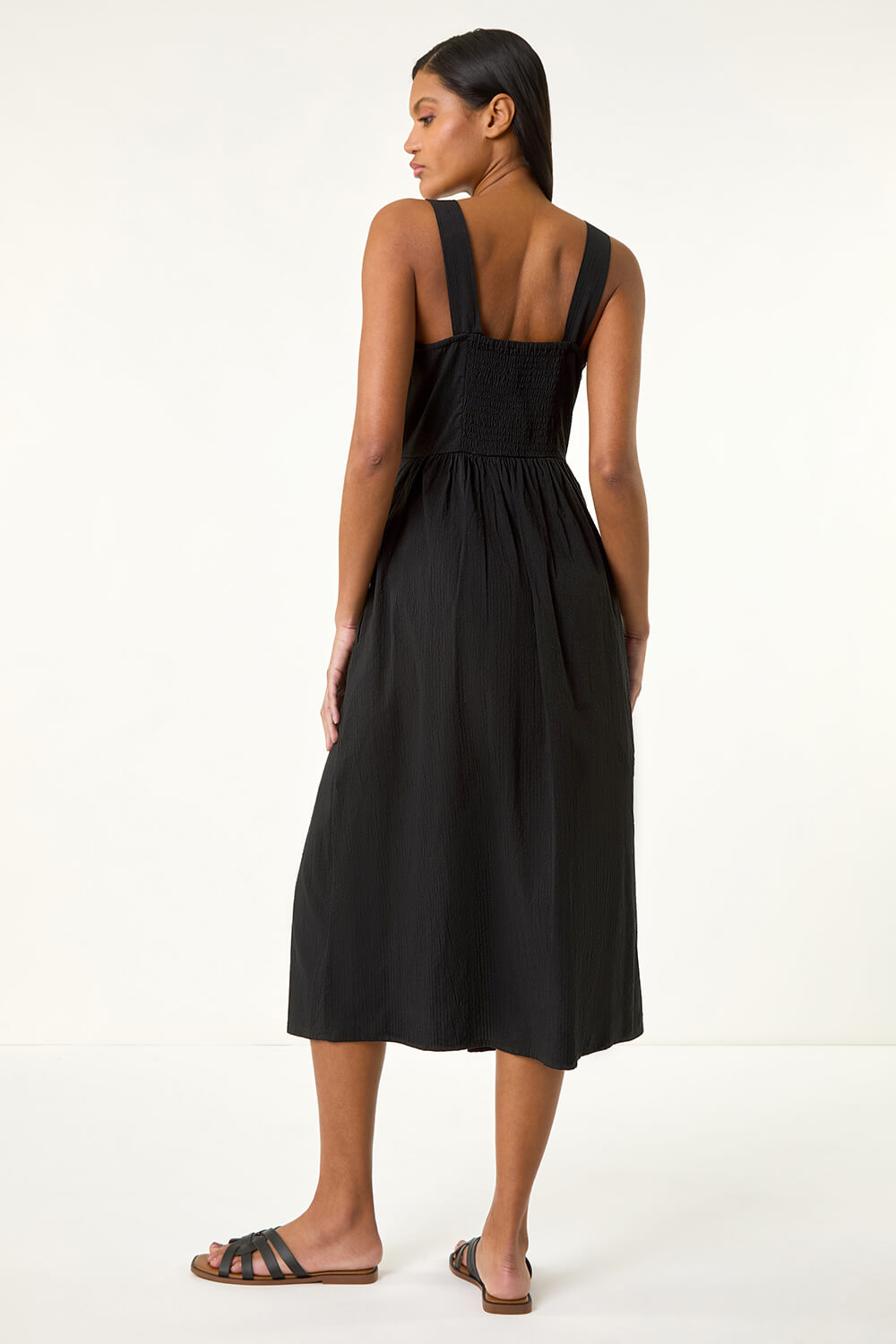 Black Seersucker Button Midi Sundress, Image 4 of 5