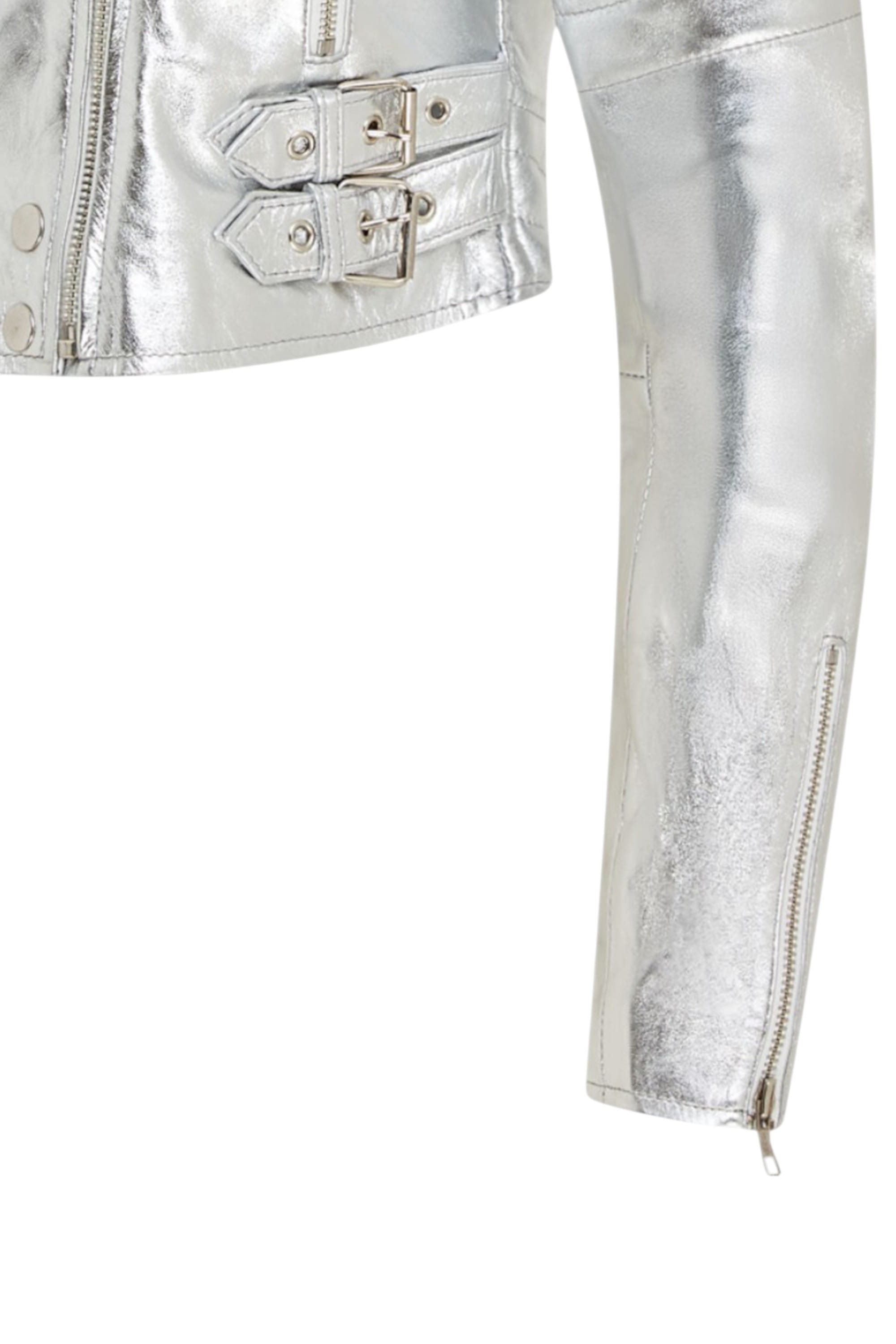 Silver Cropped Brando Leather Biker Jacket, Image 7 of 7