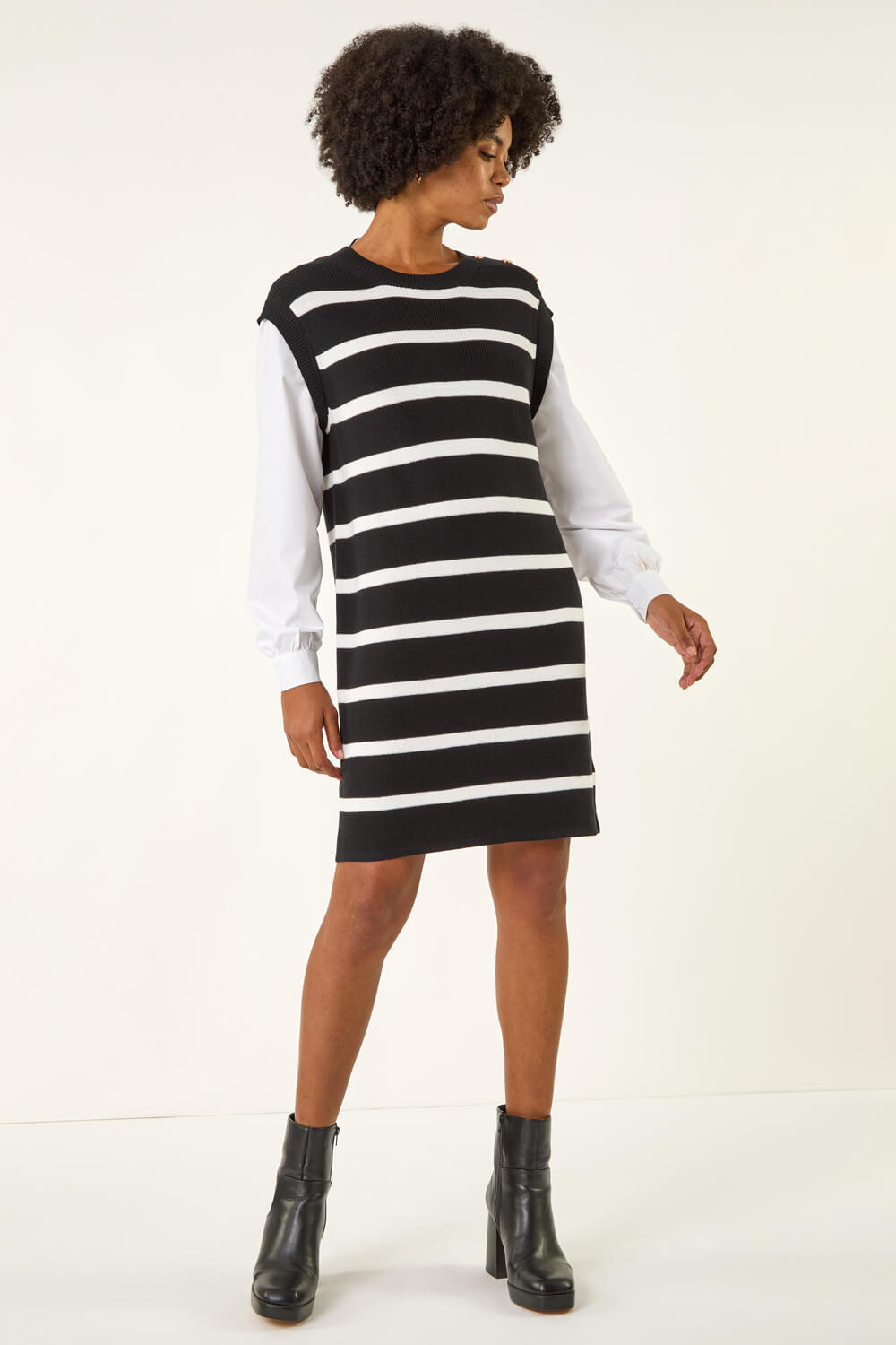 Black Striped Shirt Knit Dress, Image 5 of 5