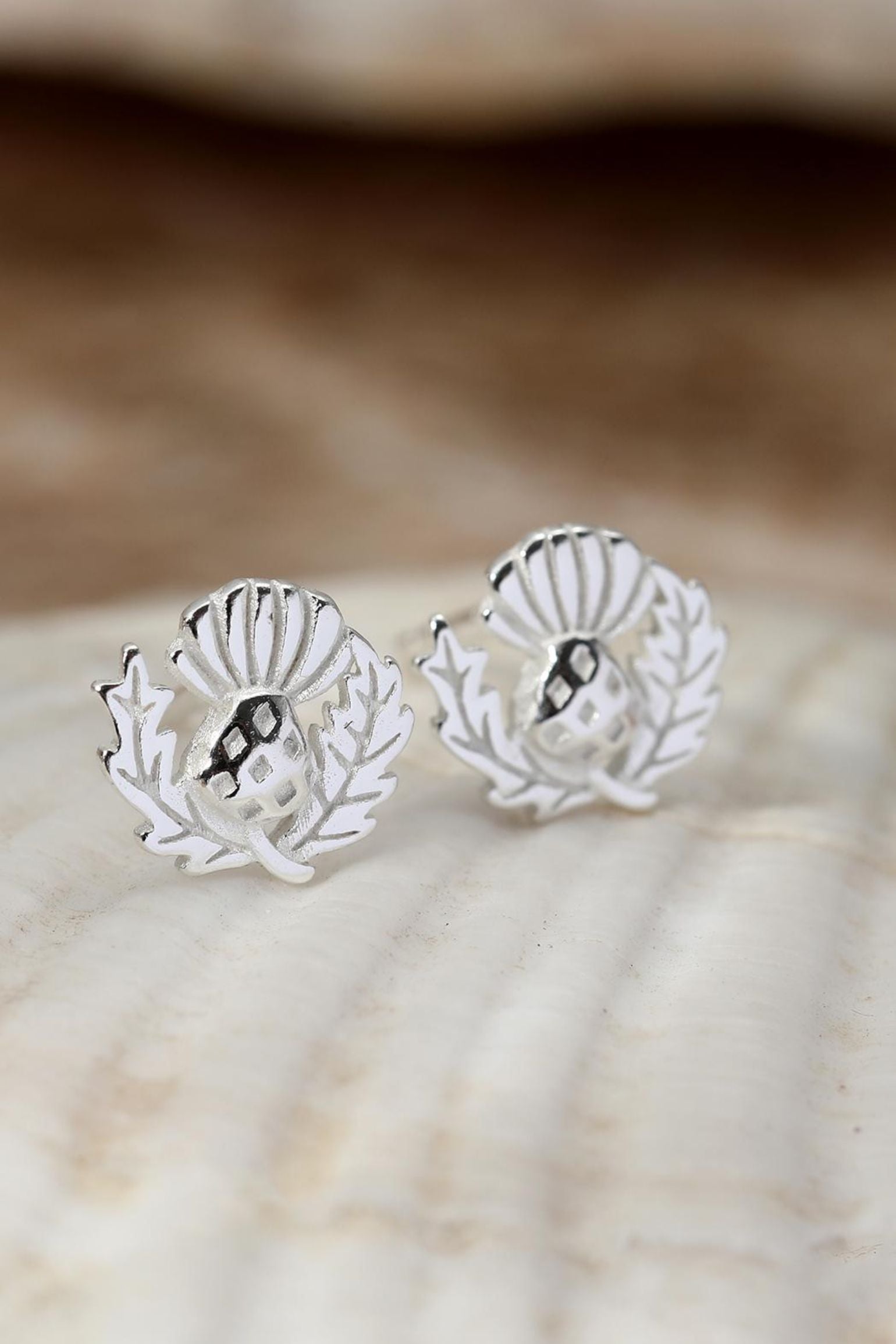 Silver Sterling Silver Scottish Thistle Studs, Image 1 of 3