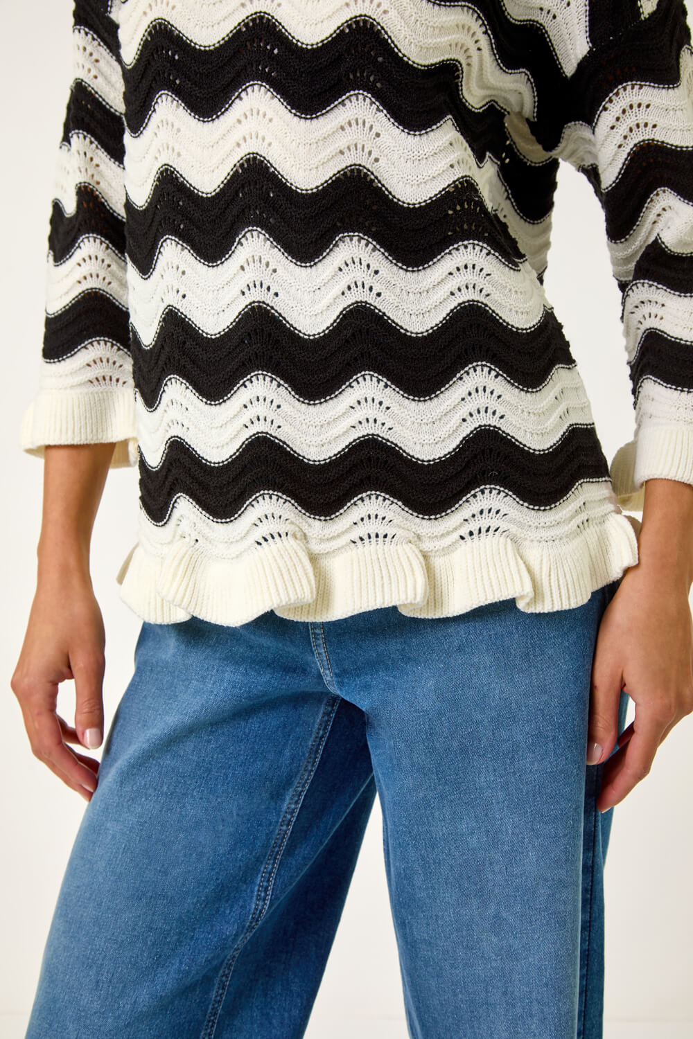 Black Wave Stitch Hem Knit Jumper, Image 6 of 5