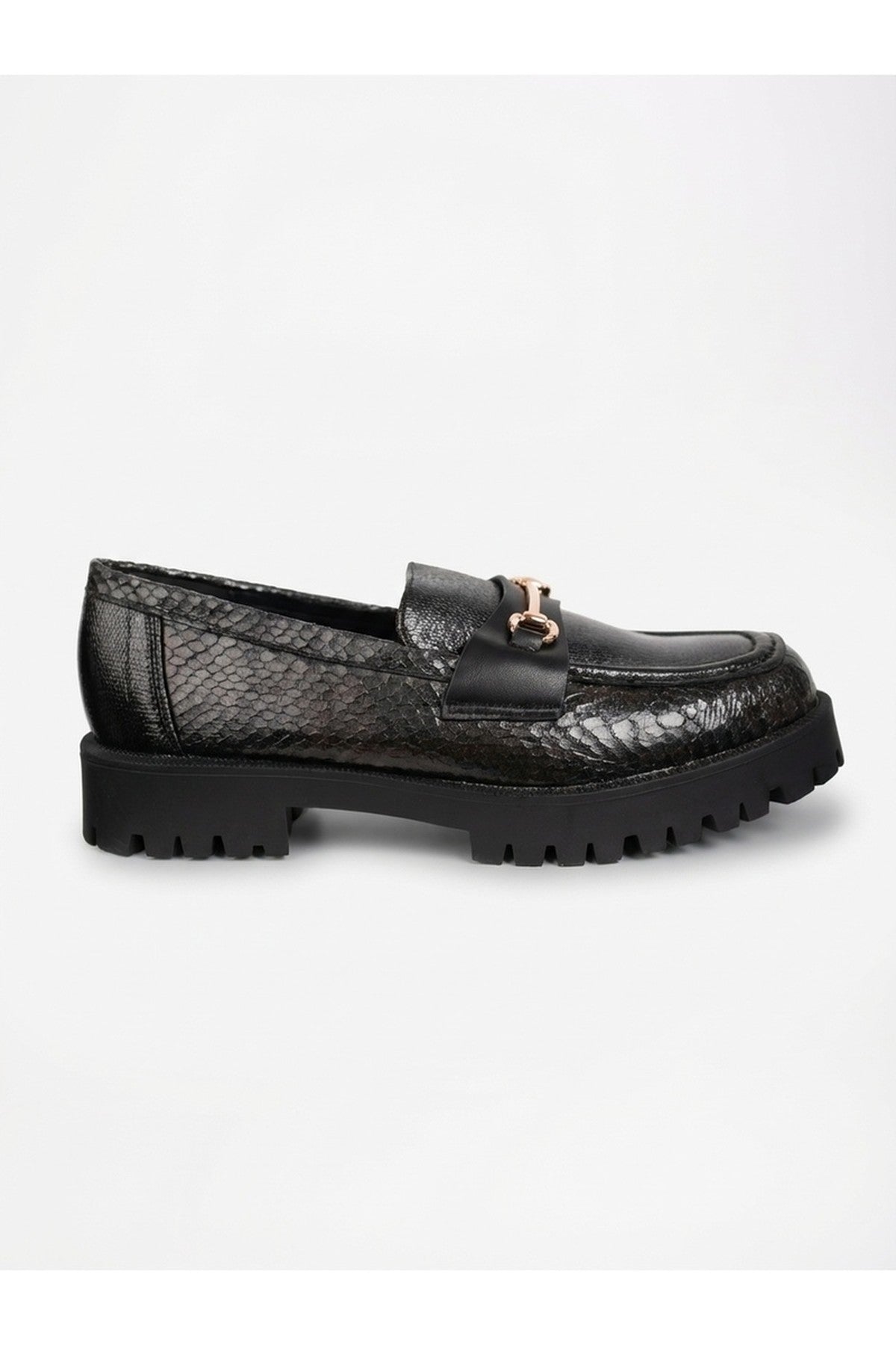 Black iKrush Black Poppy Snakeskin Chunky Loafers, Image 5 of 5