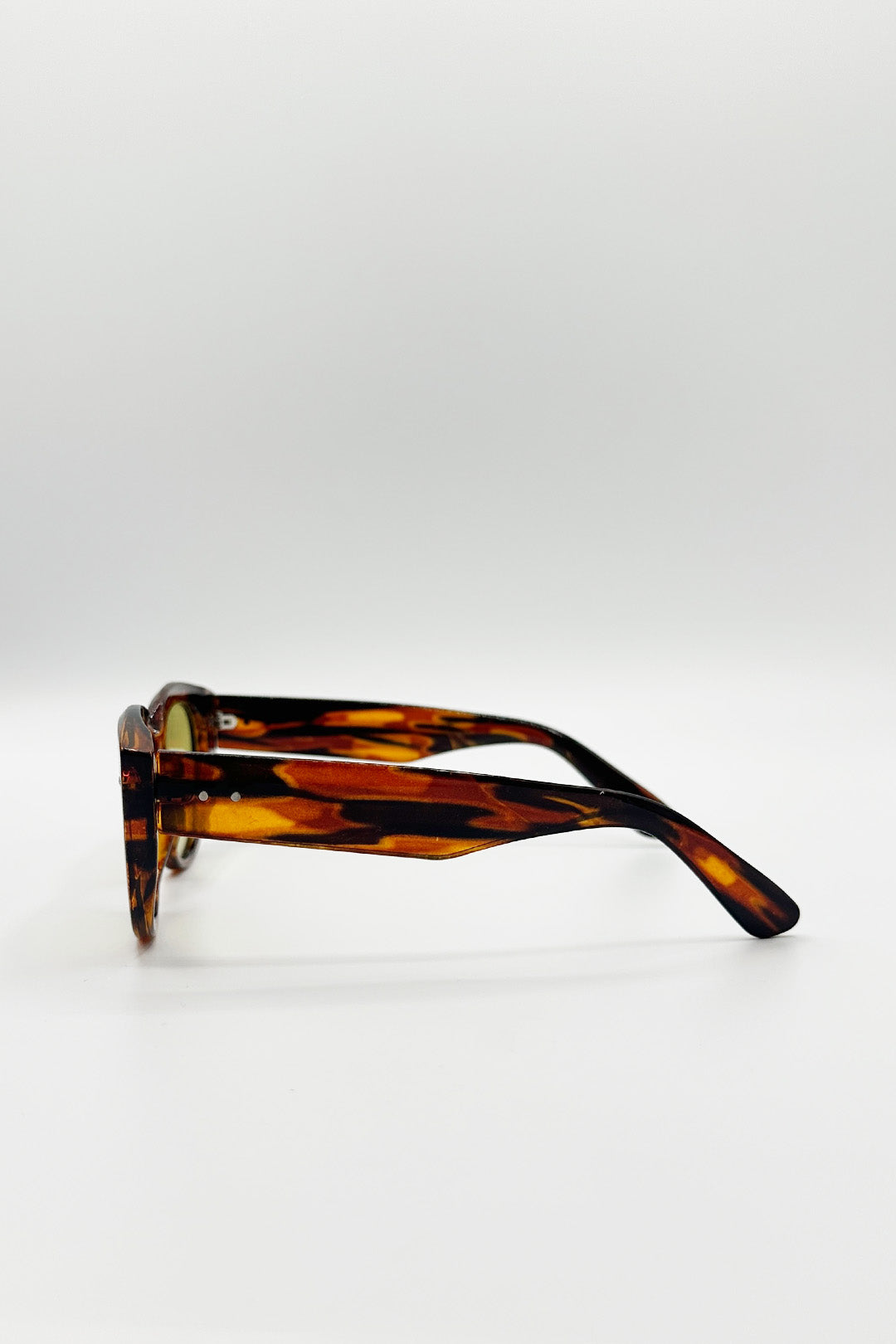 Brown SVNX Brown Round Stripe Cat Eye Sunglasses In Brown Yellow, Image 4 of 4