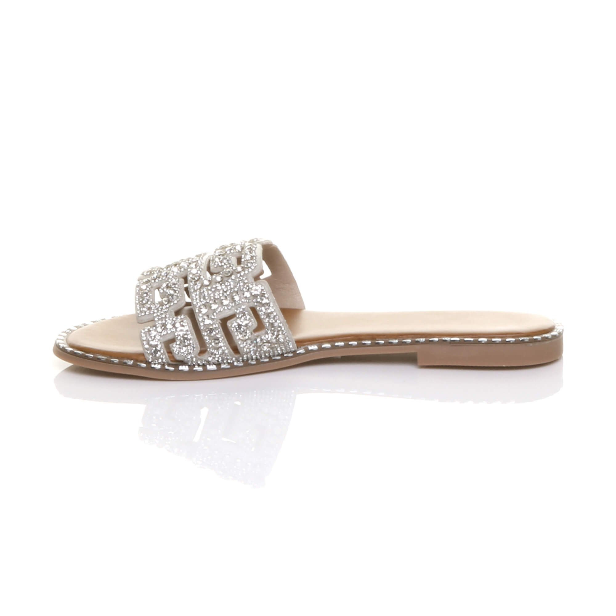 Silver Flat Diamante Mule Sandals Flip Flips Sliders, Image 3 of 4