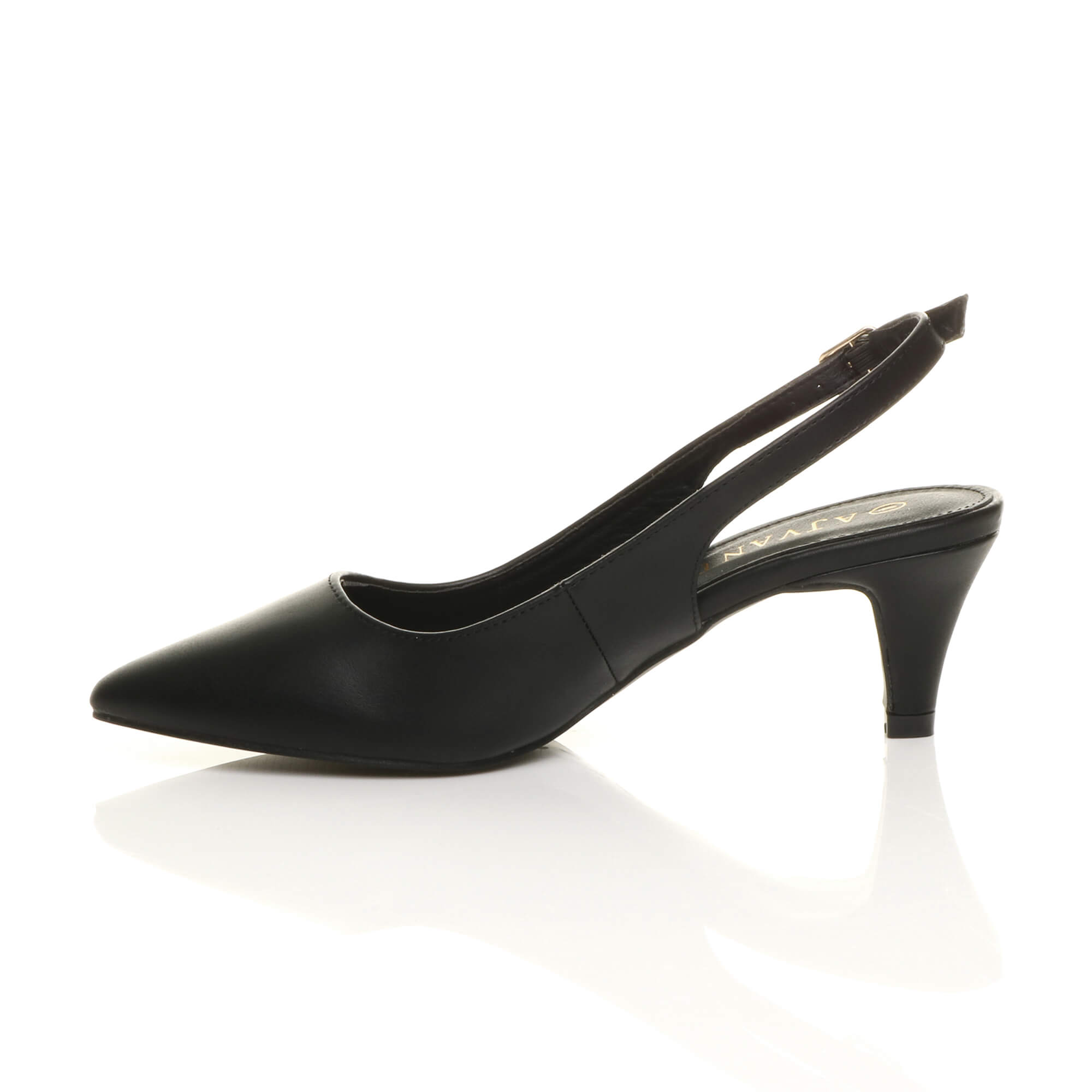 Black Mid Heel Slingback Pointed Toe Court Shoes, Image 3 of 6