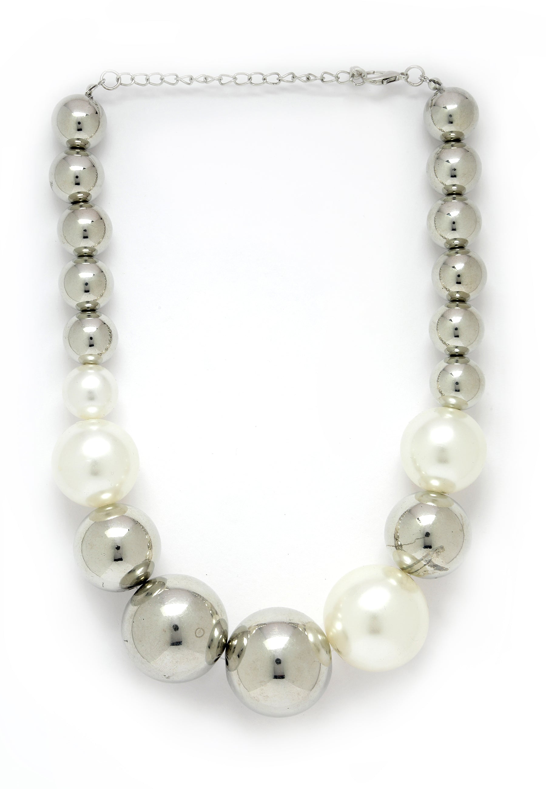 Metallic Silver-Coloured Beaded Necklace