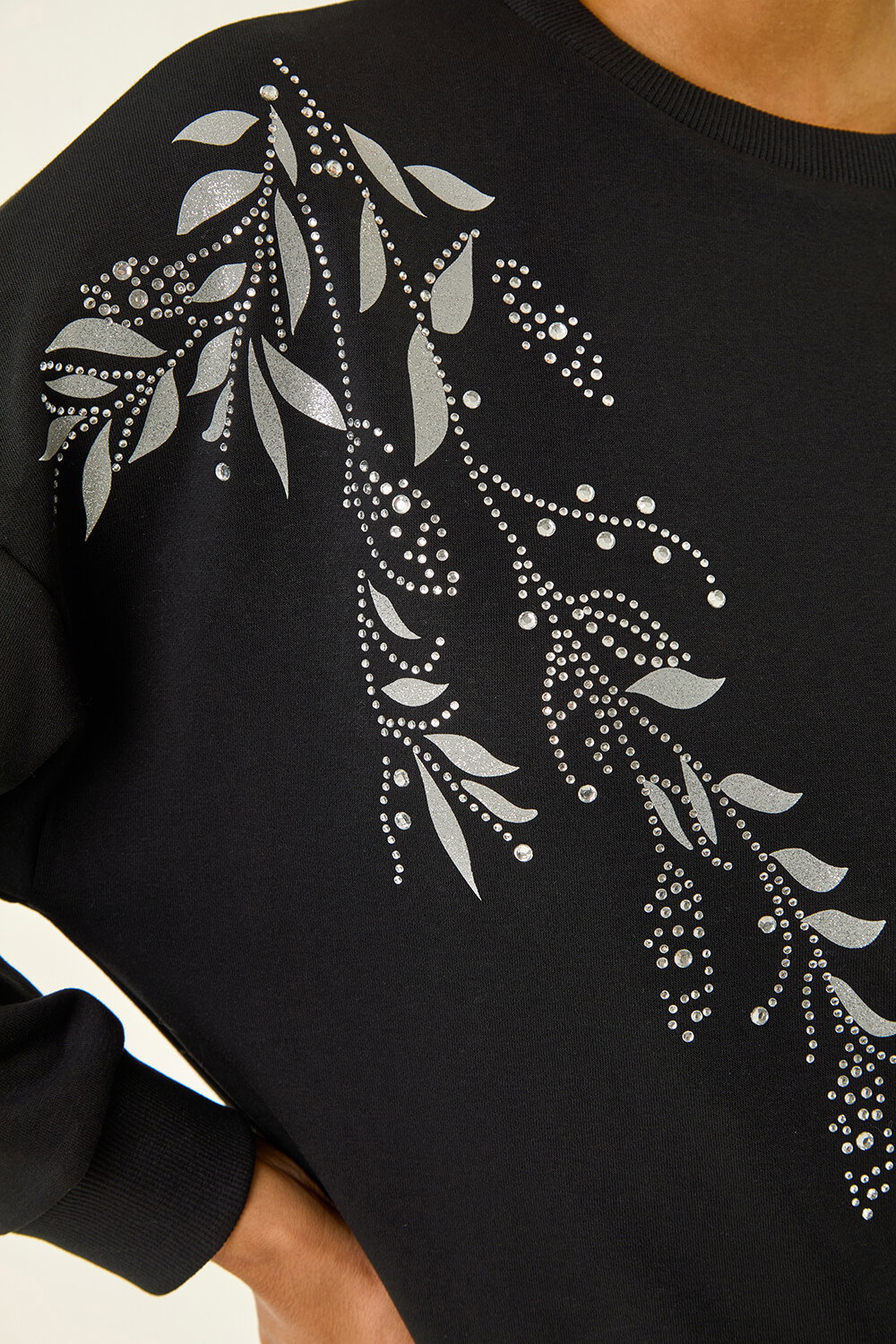 Black Floral Print Sweatshirt , Image 6 of 5
