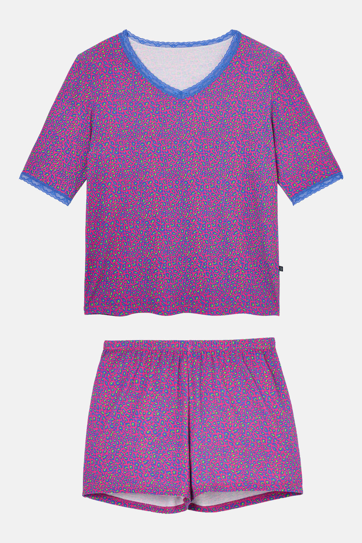 Purple Flourescent "Wild Cat" Bamboo Lace Short Pyjama Set, Image 4 of 6