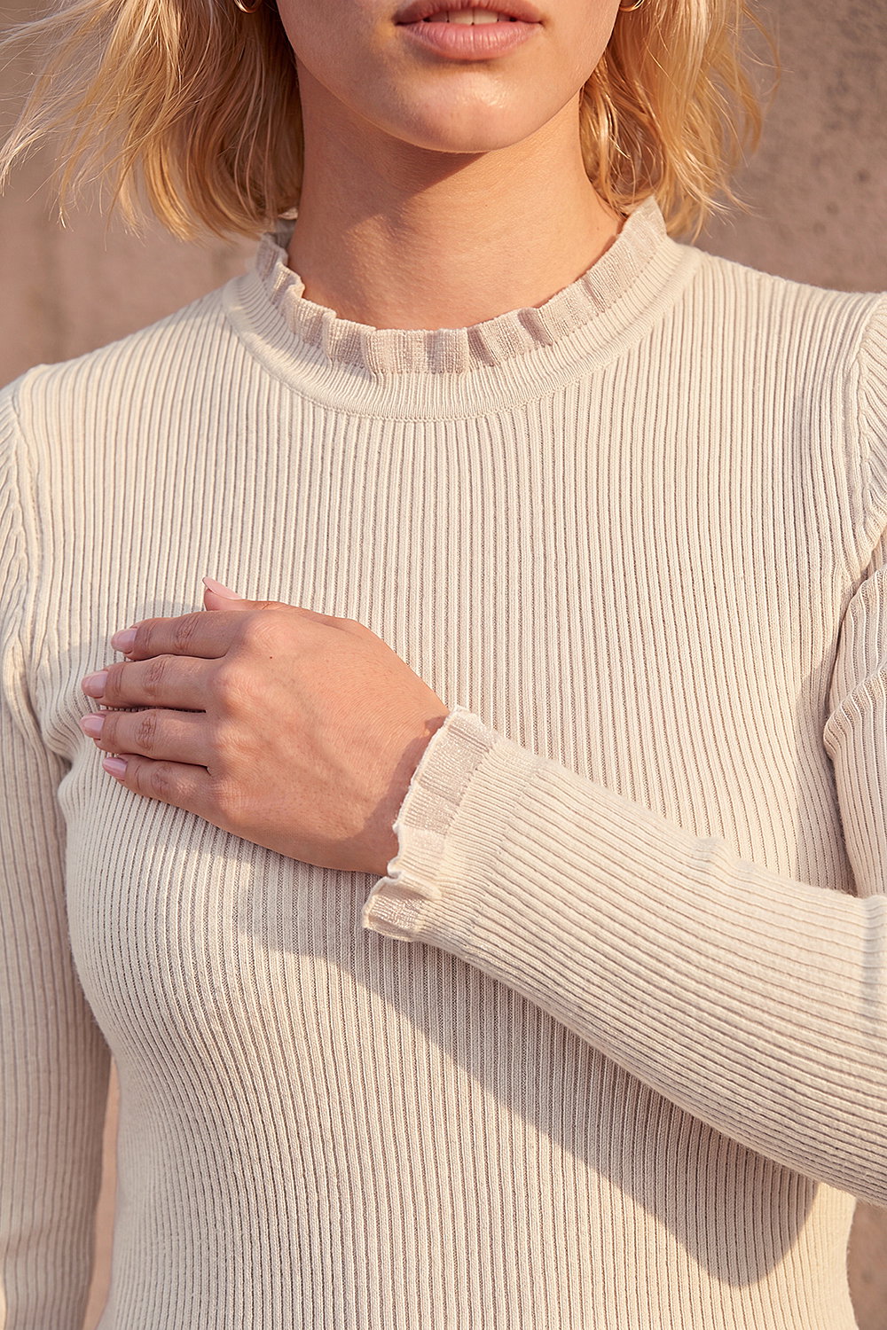 Ivory  Woven Trim Ribbed Knit Jumper, Image 5 of 4