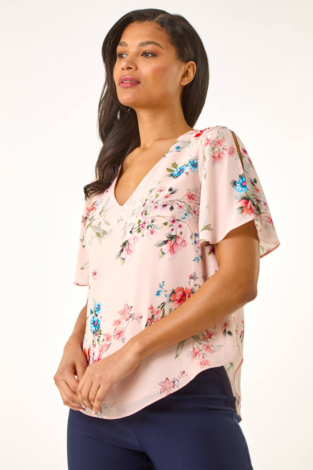 Light Pink Floral Angel Sleeve Top, Image 5 of 5