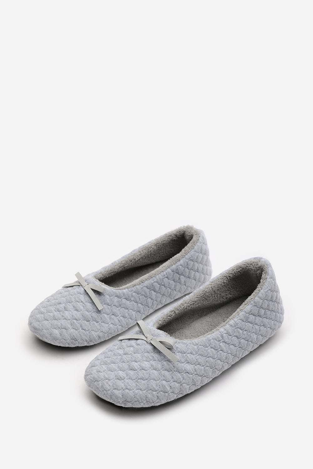 Light Grey Inez Ballet Quilted Slippers with Fur Lining, Image 3 of 5