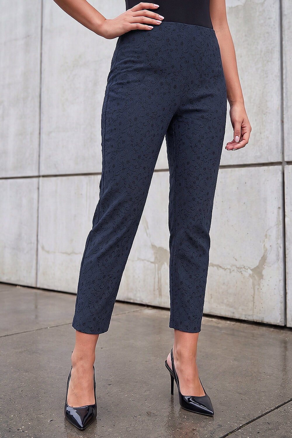 Roman Women's Blue Jacquard Stretch Trouser Size 10