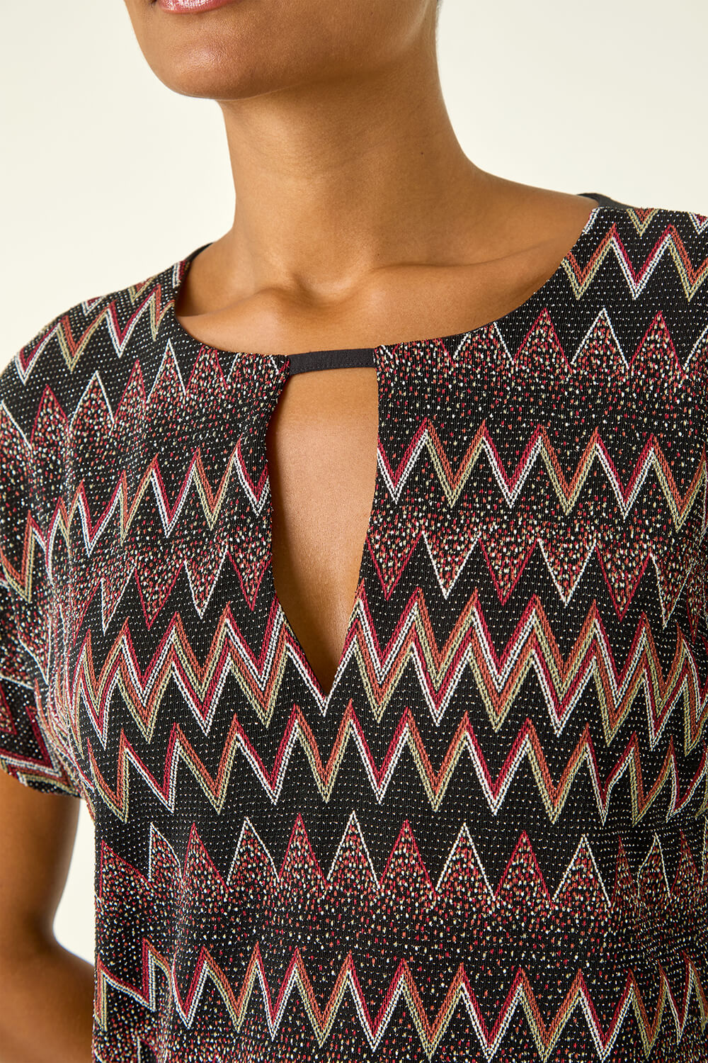 Bronze Zig Zag Print Bubble Hem Top, Image 7 of 6