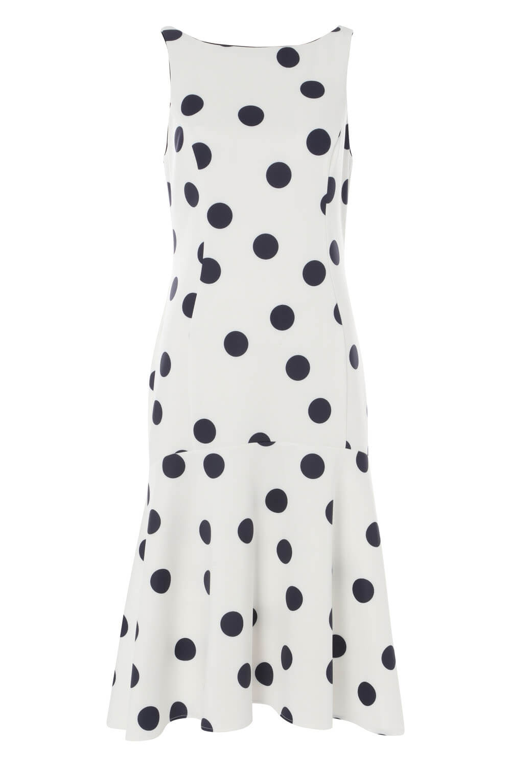 Ivory Spot Print Flute Hem Midi Dress, Image 6 of 5