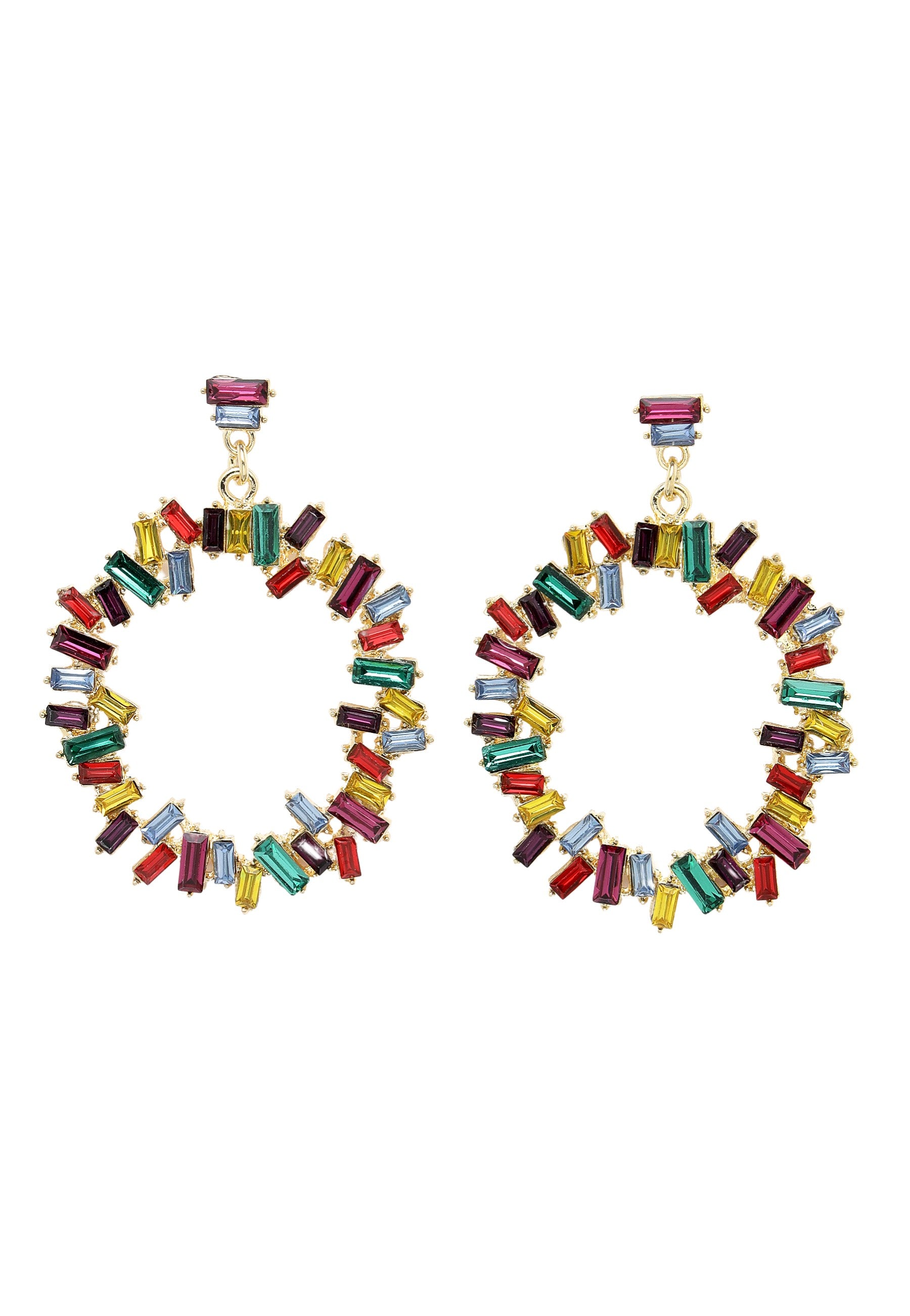 Multi Multi-Colored Round Circle Crystal Drop Earrings