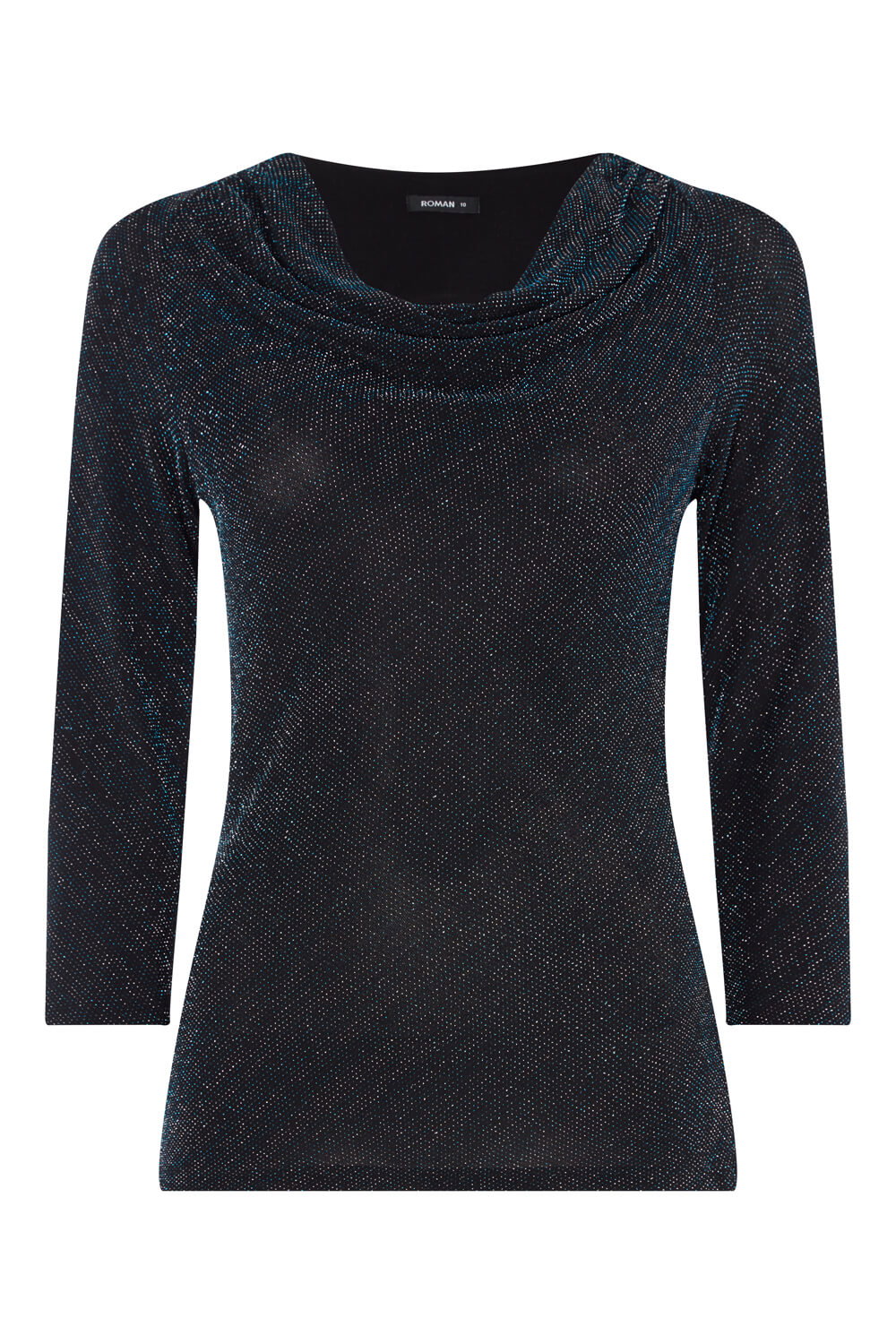 Black Shimmer Cowl Neck Top, Image 6 of 5