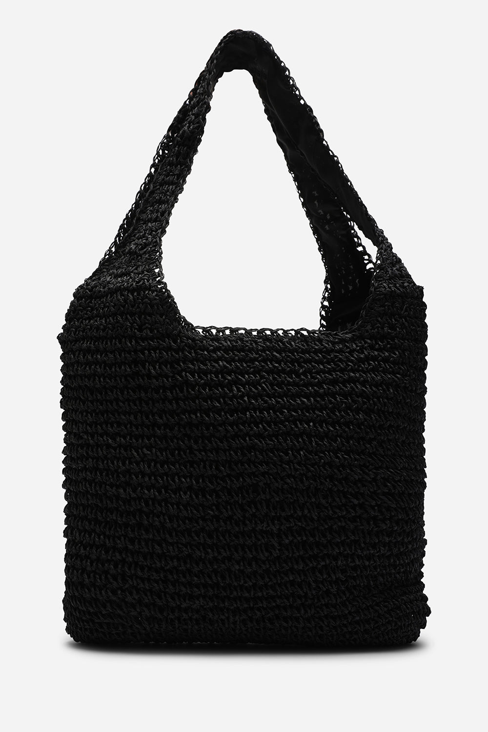 Black Where's That From Black 'Islet' Slouchy Raffia Shoulder Bag, Image 1 of 6