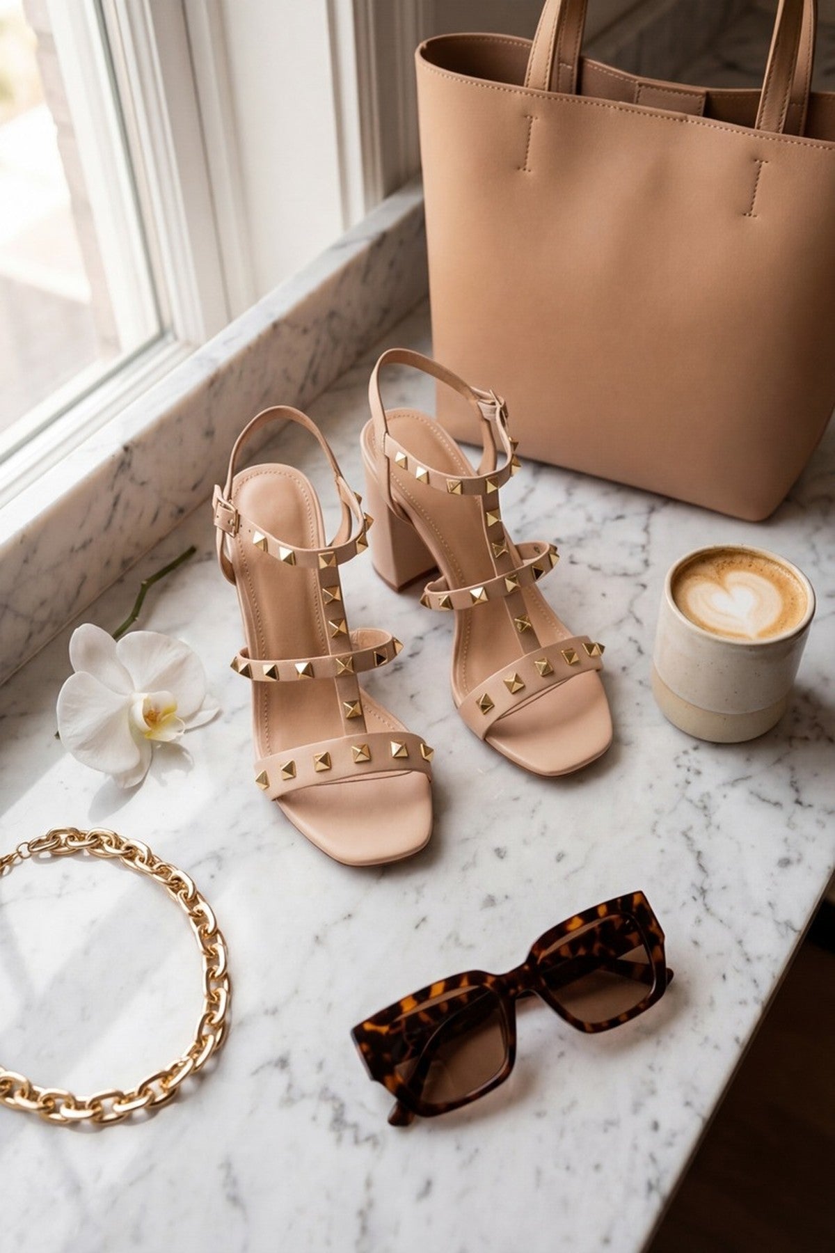 Black Ivy Womens Studded T-Bar Block Heel Sandals
