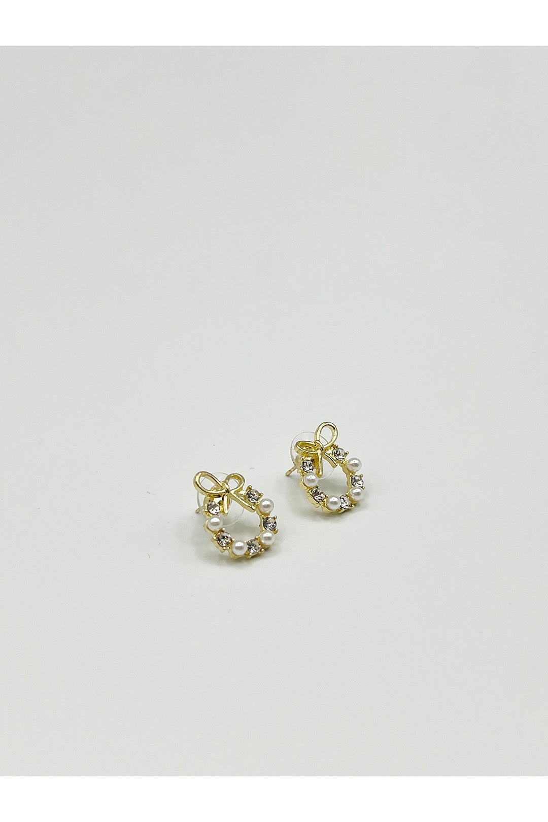 Gold Pearl & Diamante Bow Wreath Stud Earrings - Gift Boxed, Image 4 of 6