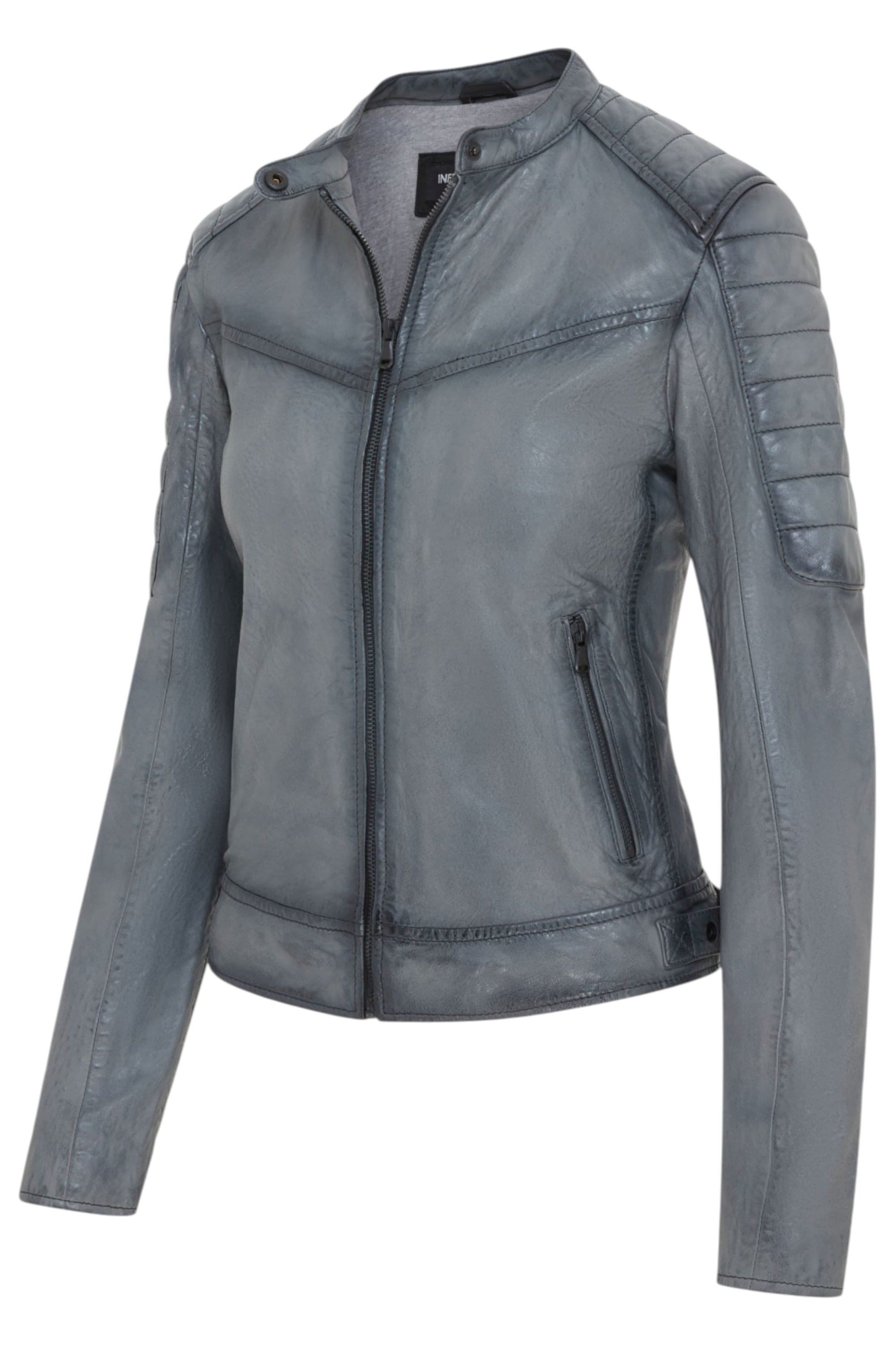 Grey Quilted Leather Biker Jacket-Horten, Image 2 of 6