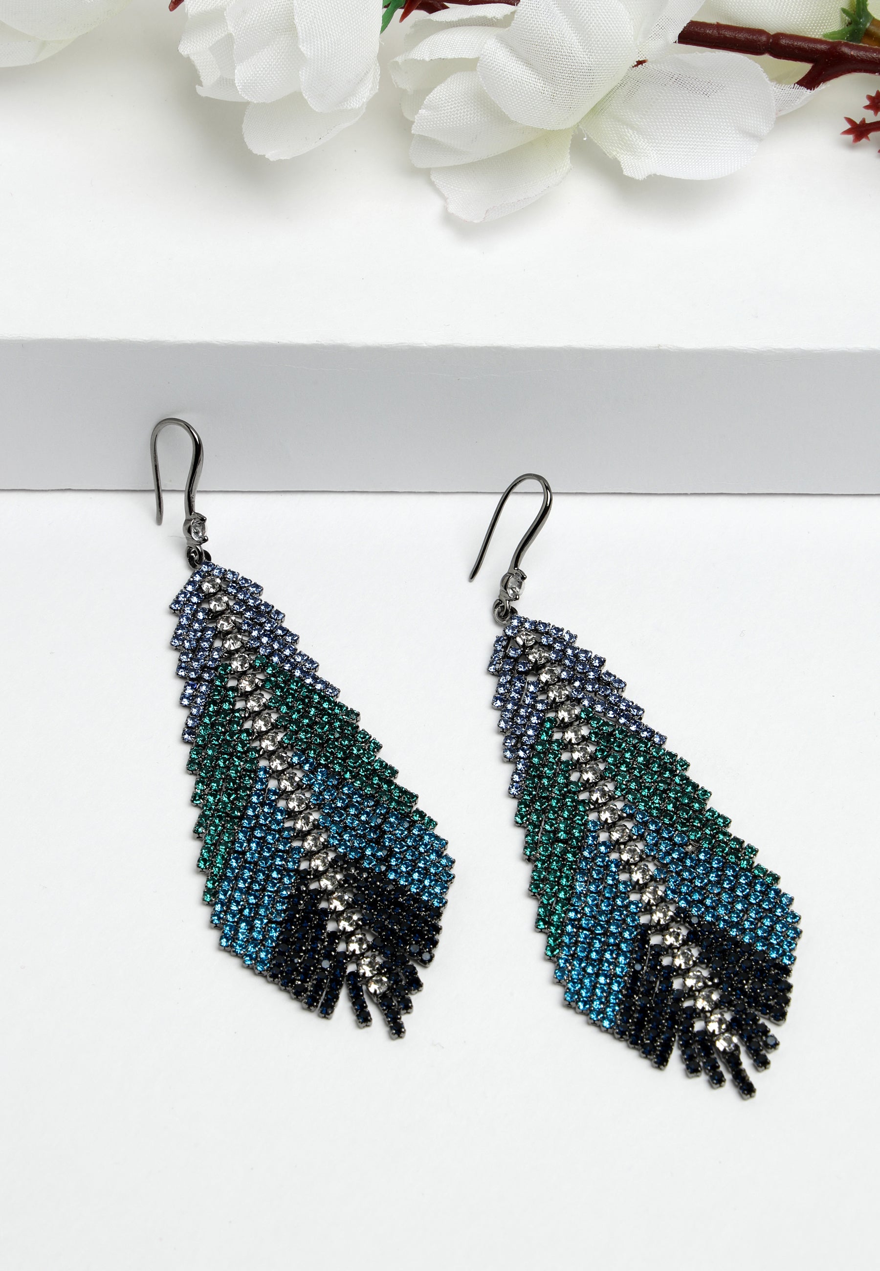 Blue Feather Crystals Studded Earrings, Image 2 of 5