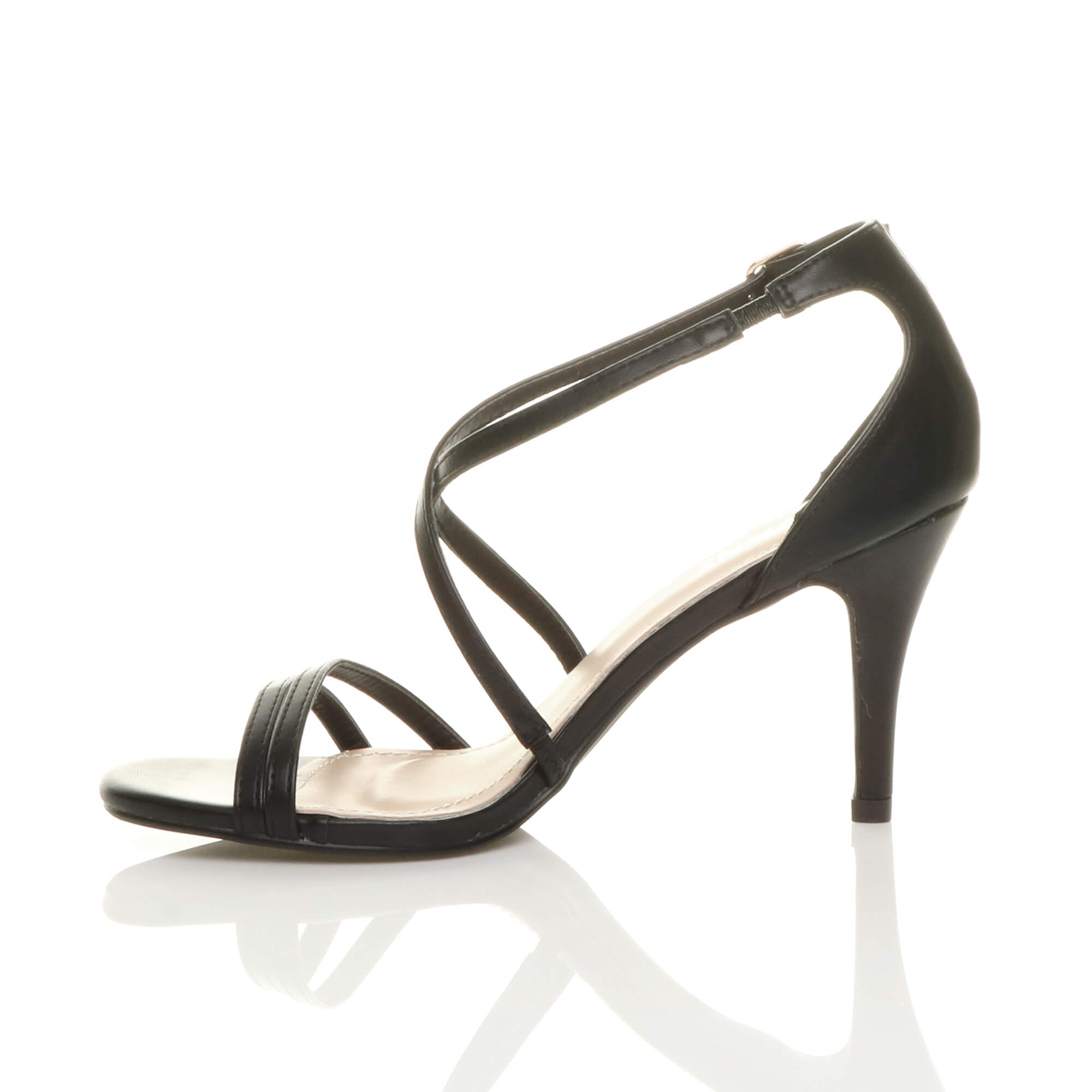 Black AJVANI Black High Heel Crossed Straps Buckle Sandals, Image 3 of 6