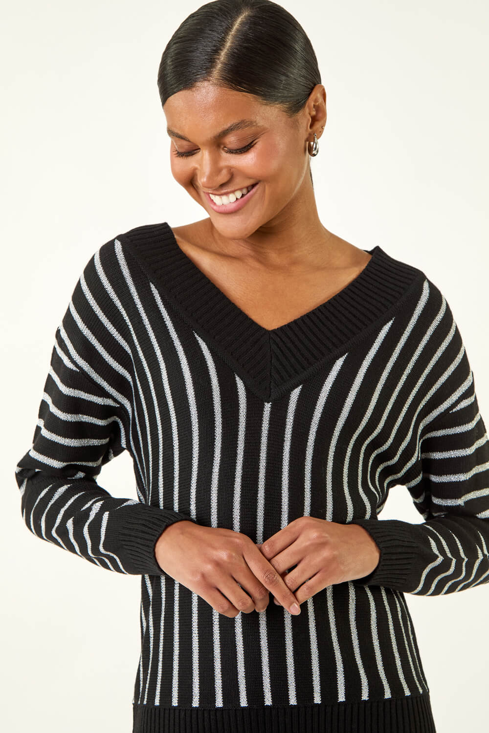 Black Metallic Stripe Knit Jumper, Image 1 of 5