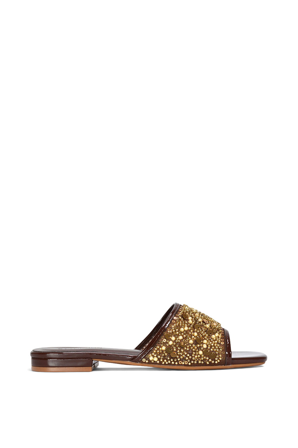 Brown XY LONDON Brown 'Ziva' Embroidered Sequin Slip On Slider Sandals, Image 1 of 6