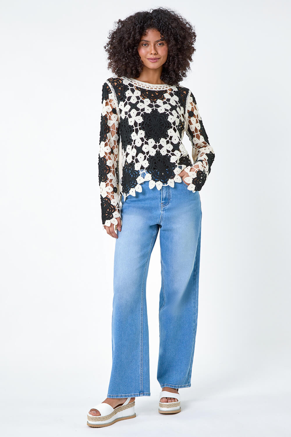 Black Dusk Floral Crochet Knit Jumper, Image 3 of 5