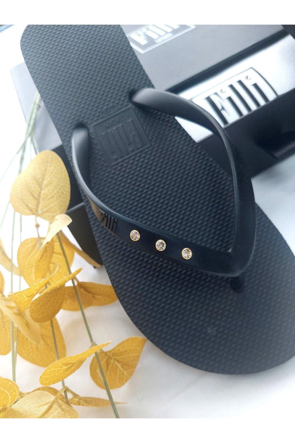Black St Tropez Crystal Flip Flops, Image 2 of 4