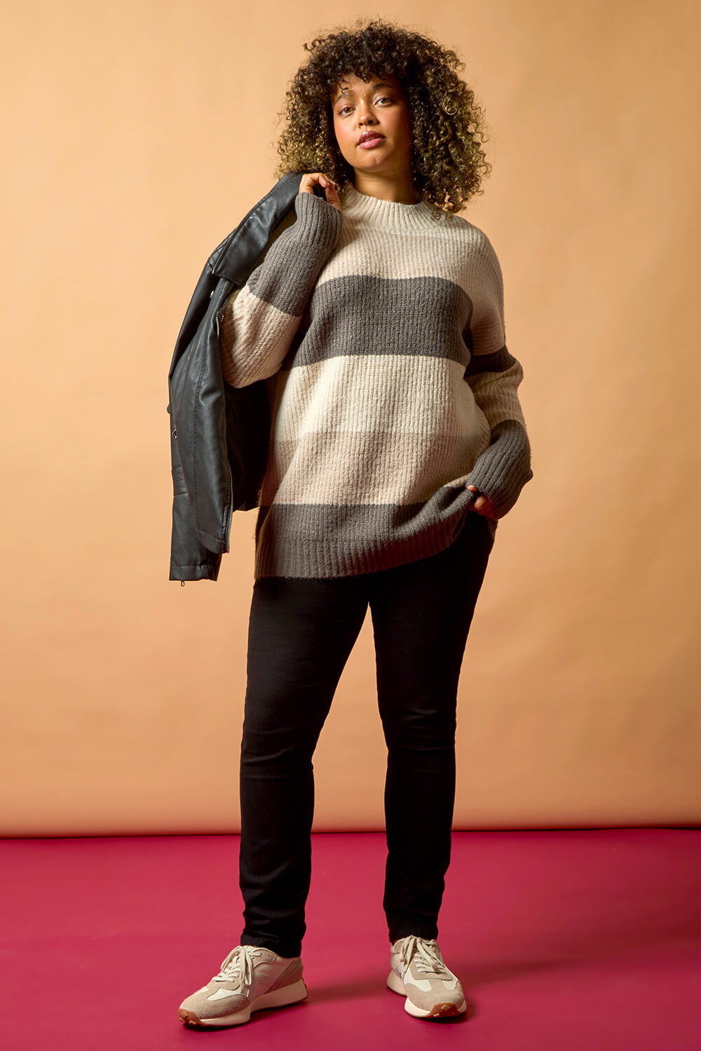 Natural  Curve Colour Block Stripe Knit Jumper, Image 8 of 7