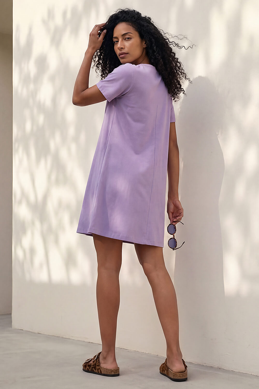 Lavender Cotton Panelled Swing Stretch Dress, Image 4 of 4