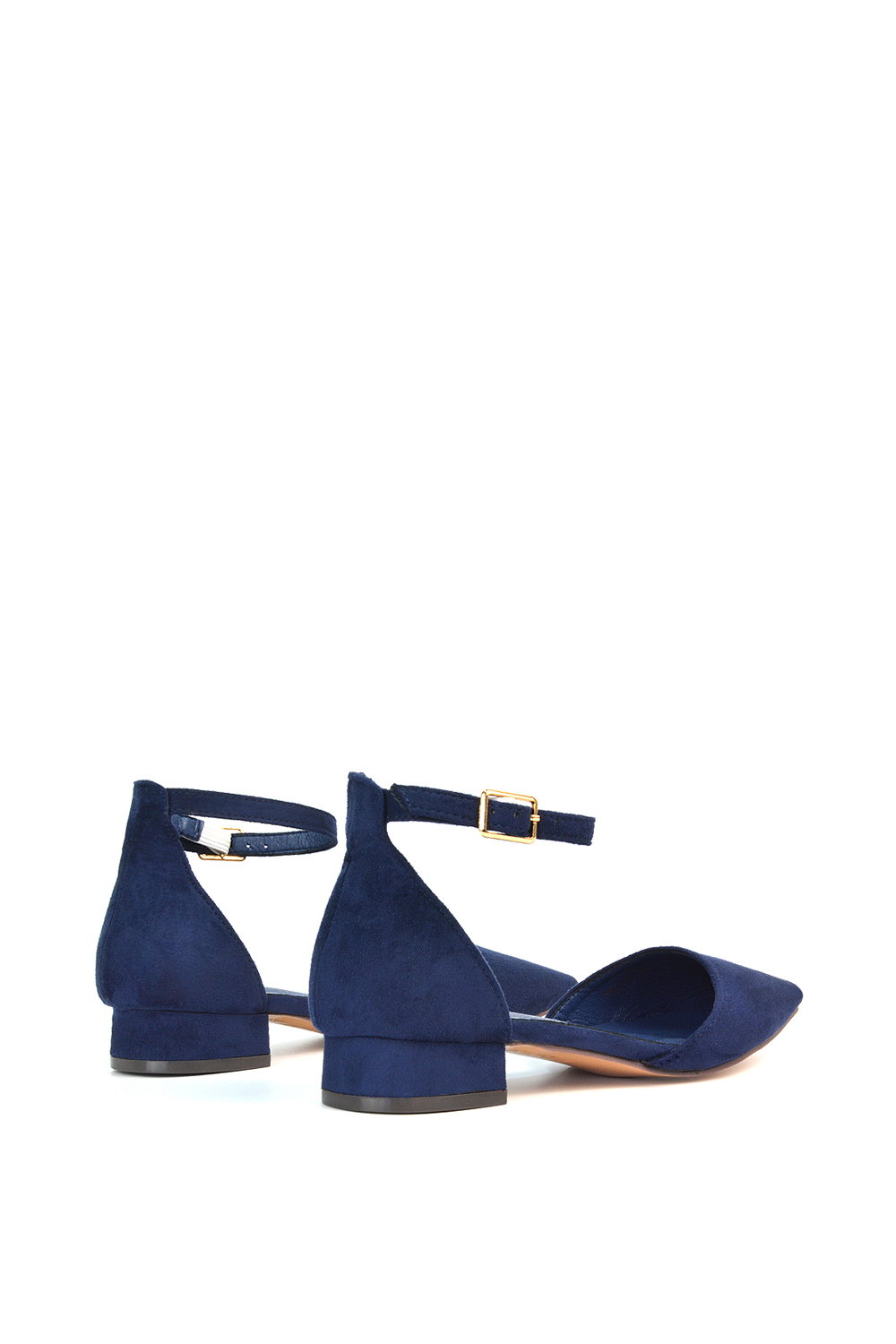 Navy XY LONDON Navy 'Jenny' Low Heel Flat Pointed Toe Ankle Strap Court Shoes, Image 4 of 5