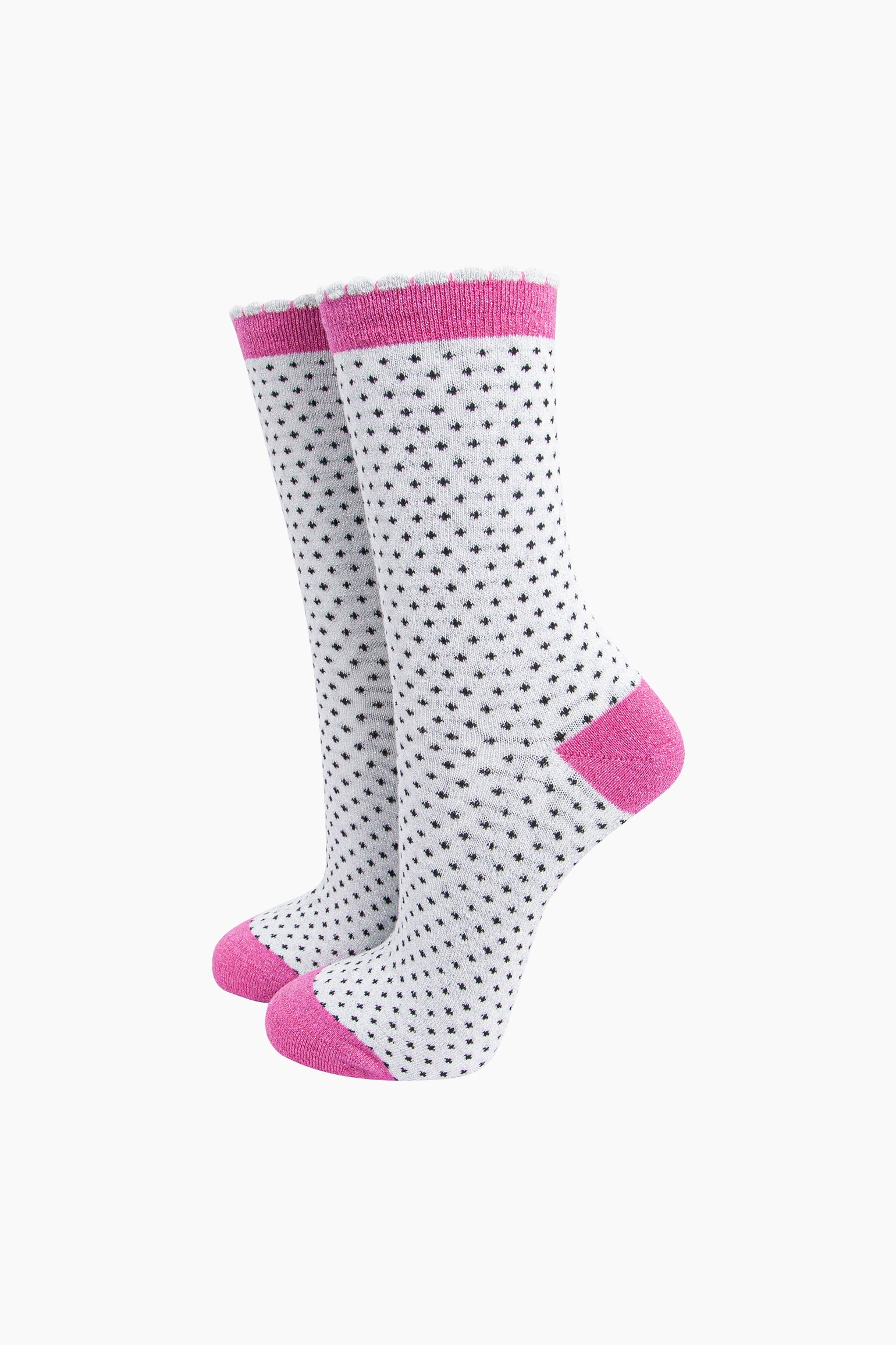 Light Grey Sock Talk Light Grey Polka Dots Combed Cotton Glitter Socks, Image 1 of 4