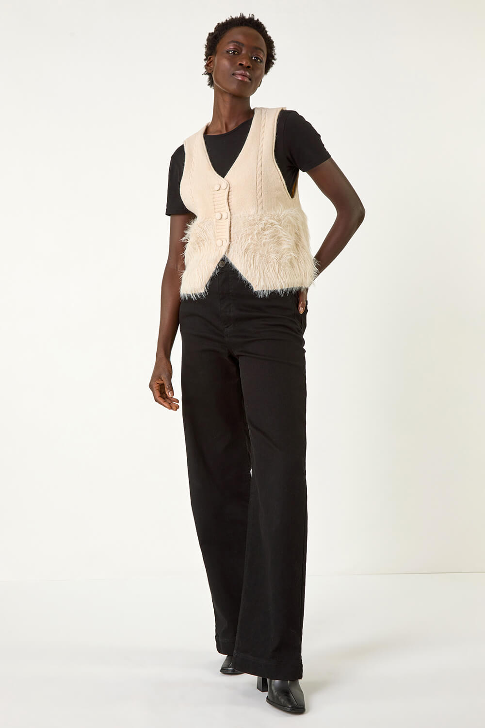 Beige Tassel Faux Fur Gilet, Image 3 of 5