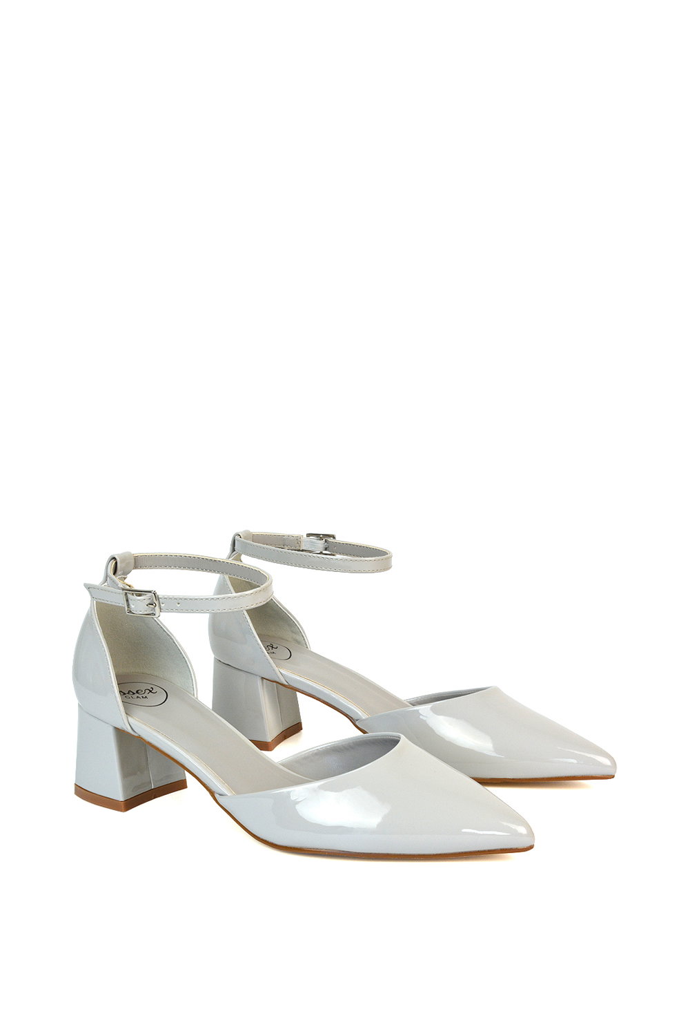 Grey XY LONDON Grey 'Evie' Low Block Heel Court Shoes With Pointed Toe, Image 4 of 6
