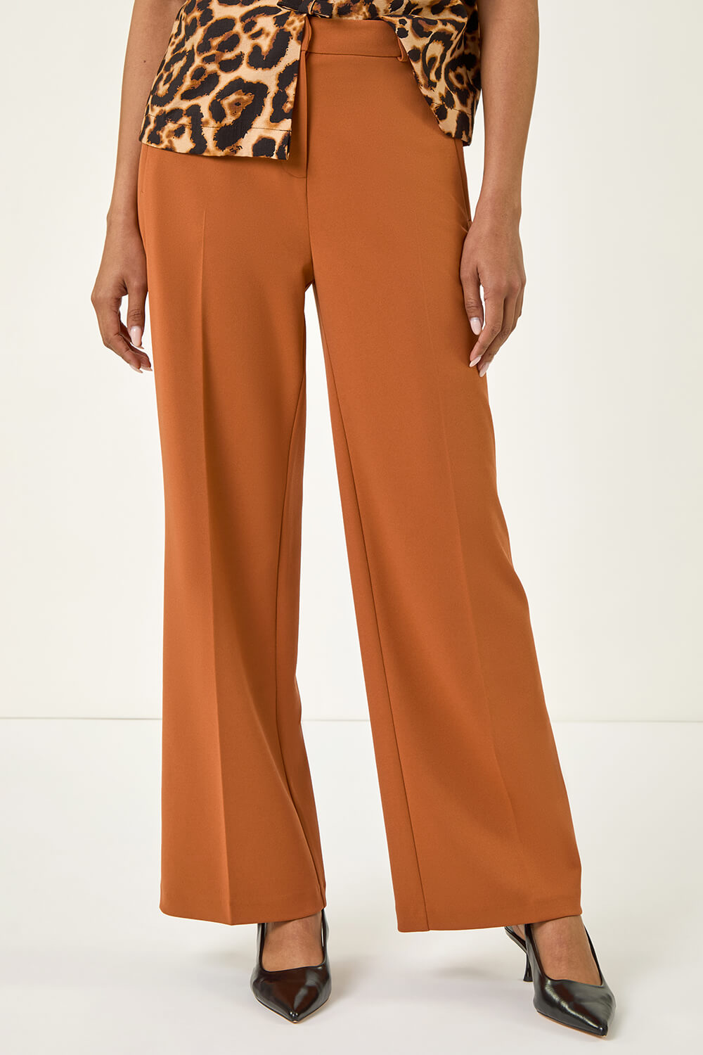 Rust Short Wide Leg Stretch Trousers, Image 5 of 5